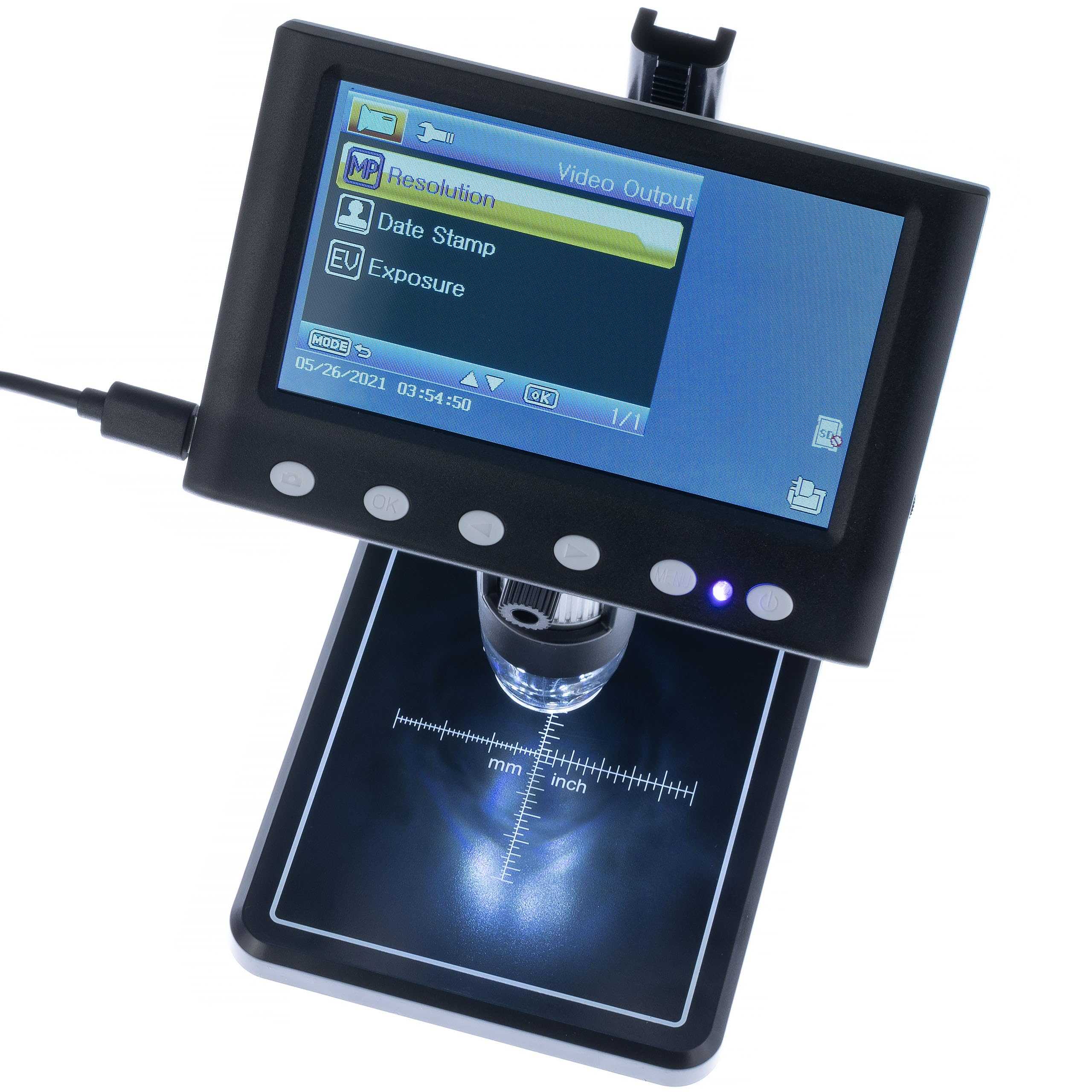 Rosfix Microscopio Digital DM7-B1 - Pantalla LCD 4.3" 50X-1000X 8 LED USB MicroSD | Para Electrónica, Joyería, Biología, Didáctica | Microscopio Portátil Profesional