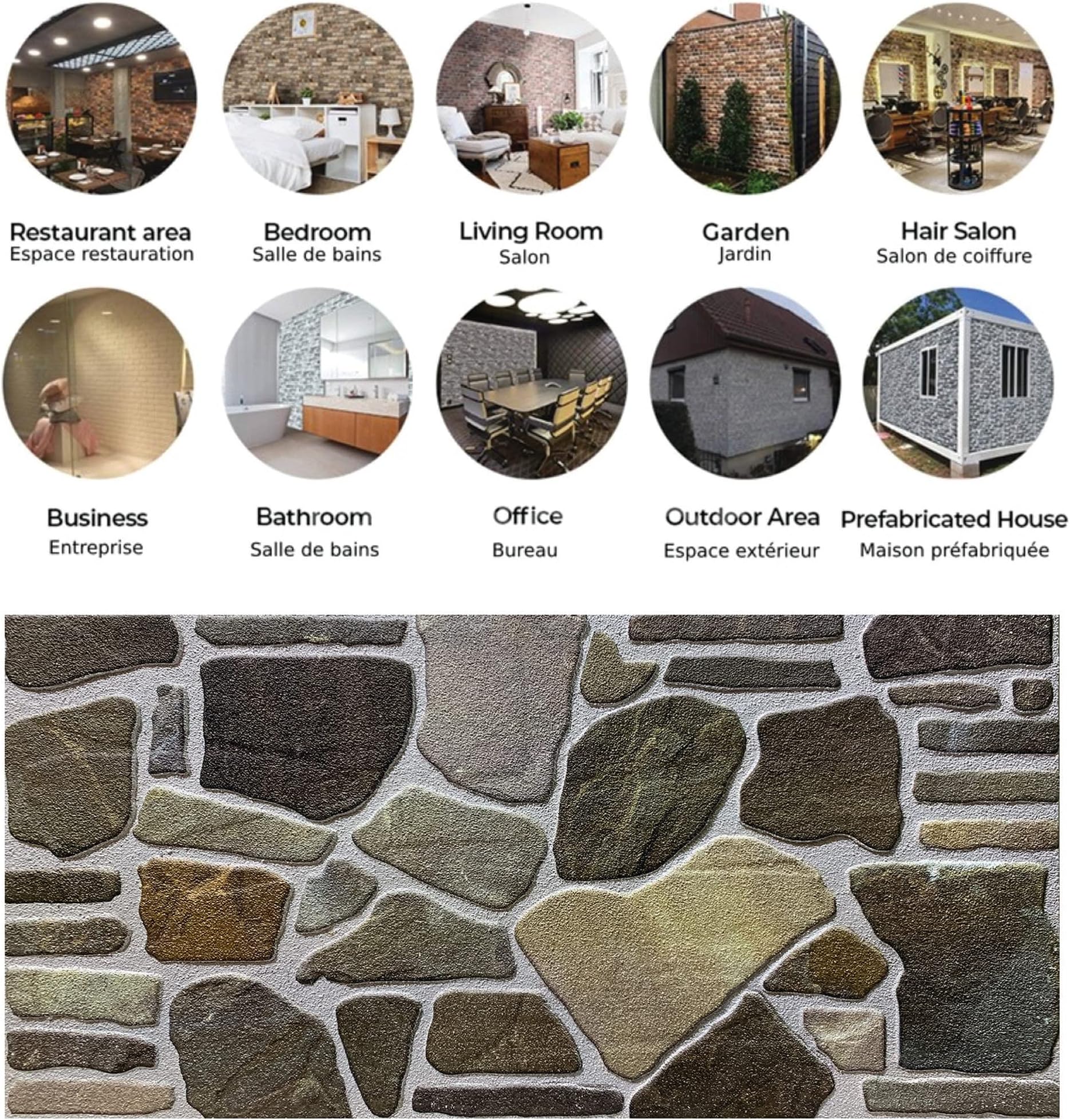 Dundee Deco 3D Wall Panels - Cladding, Charcoal Green Beige Stone Look Wall Paneling, Styrofoam Facing for Interior and Exterior Applications, DIY, Set of 10, Covers 54 sq ft