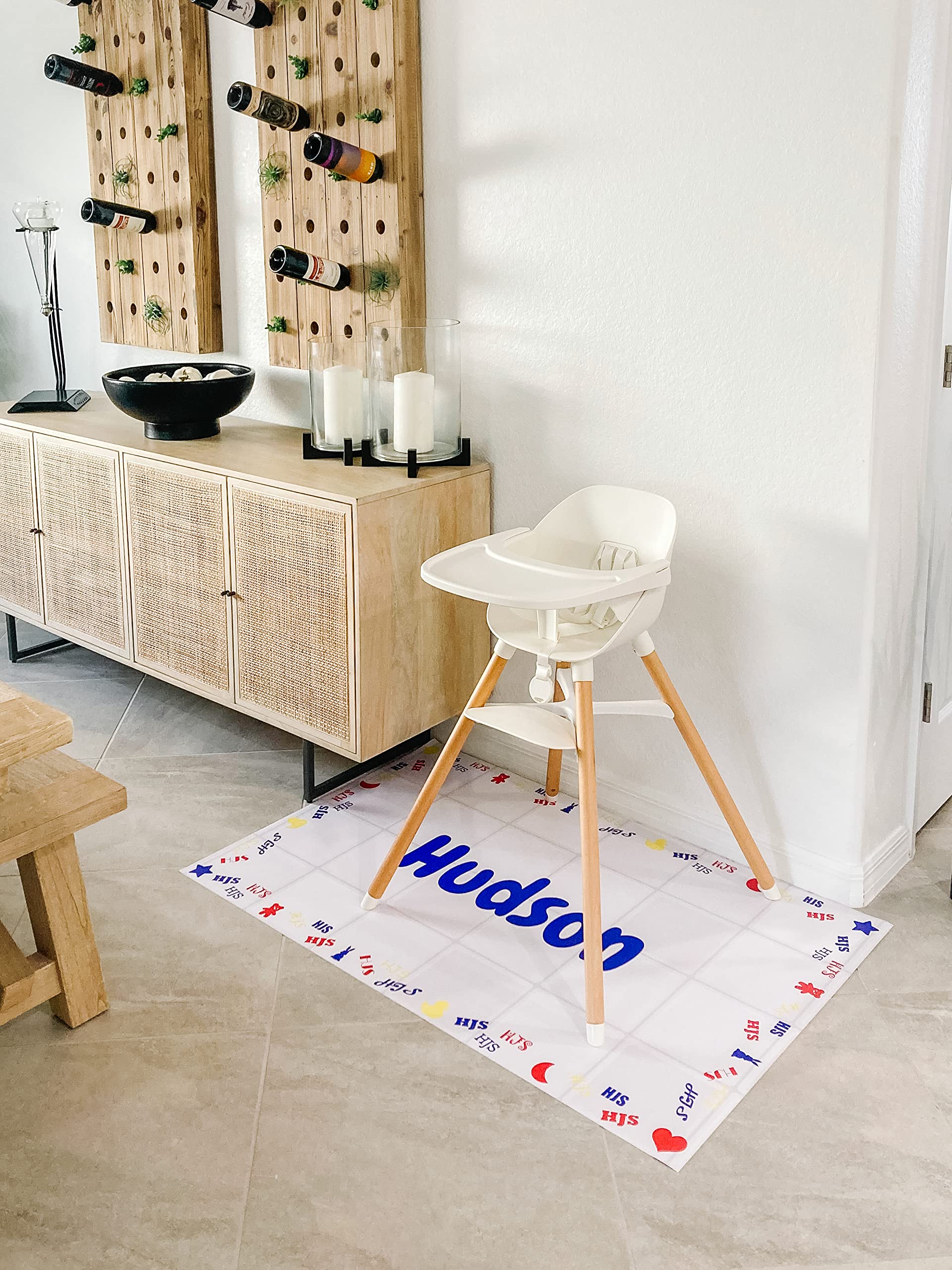 Andie Home Customizable High Chair Floor Mat, 50 Inches by 32 Inches, Primary Colors
