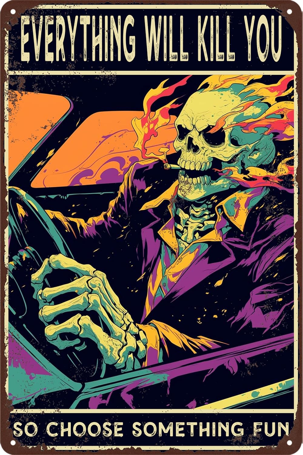 Letrero de hojalata de esqueleto, letreros de metal vintage para garaje para hombres, carteles de automóvil, decoración de pared, letrero de metal