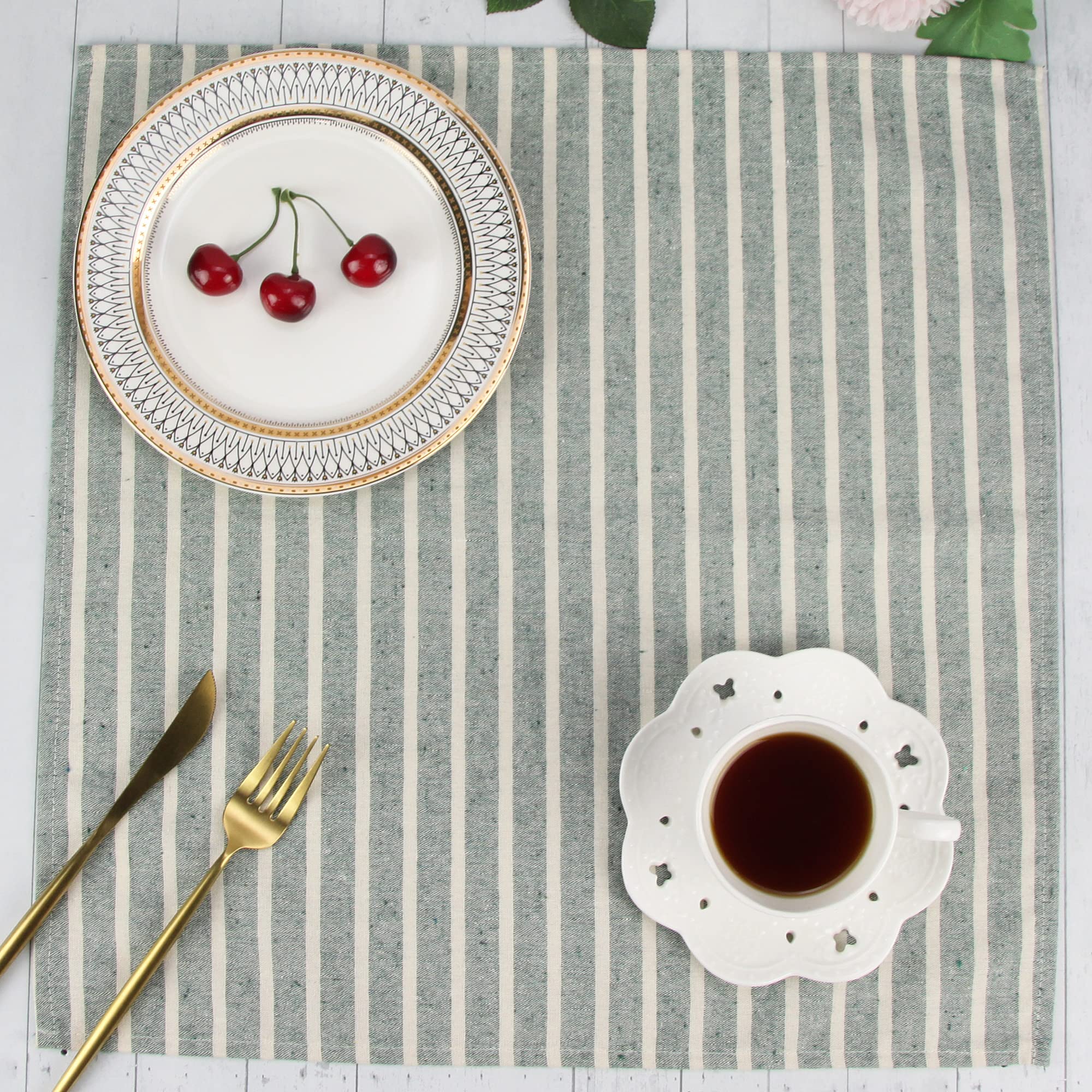 Lot de 12 Serviettes de Table Larges en Coton mélangé à Rayures pour fêtes de Noël, événements et Usage Domestique Vert 43,2 x 43,2 cm