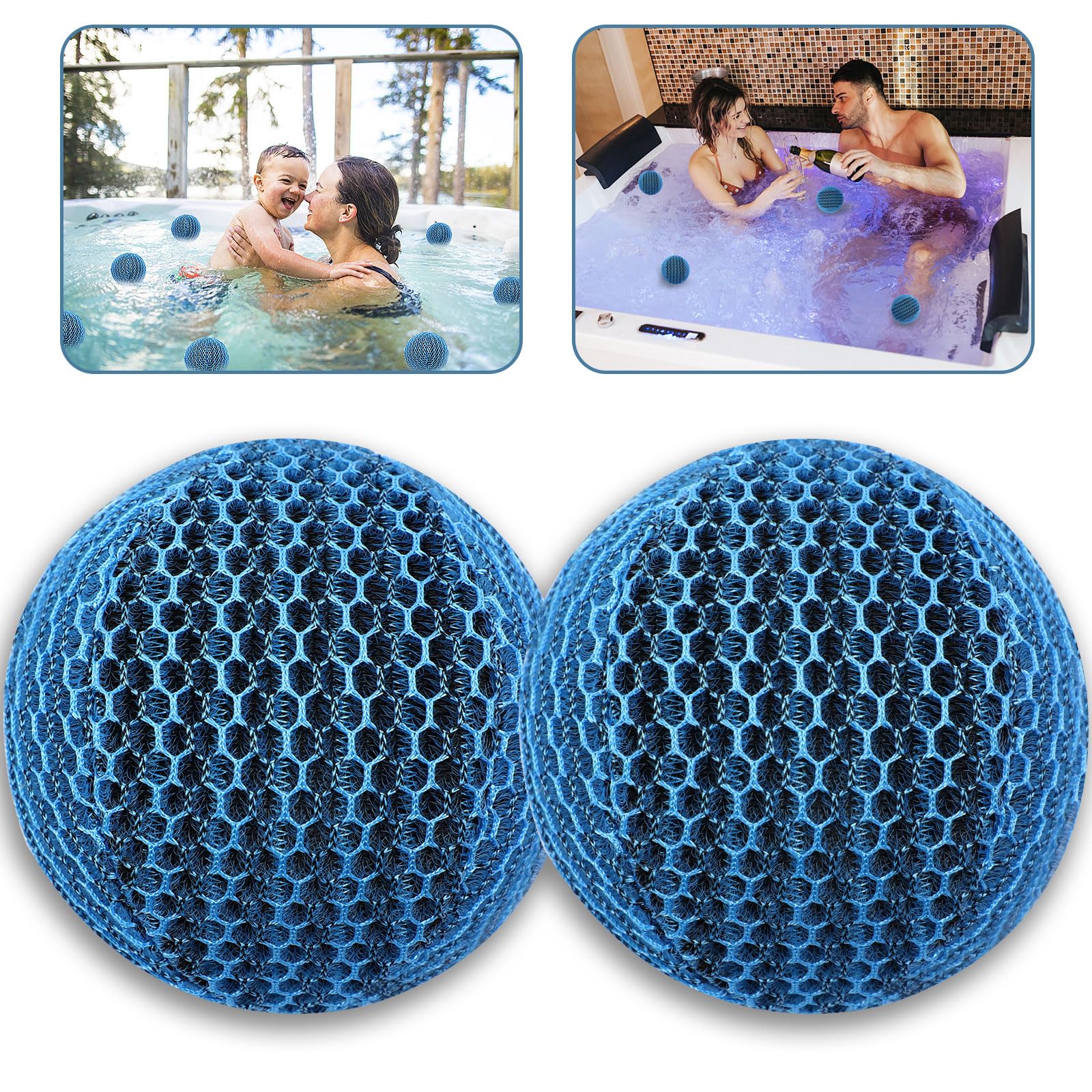 JULMELON Whirlpool-Schaum-Absorber, 2 Stück, Spa- und Pool-Schaum beseitigende Bälle, wiederverwendbar, ölabsorbierender Schwamm, waschbarer Schaum, schwimmender Filter, um Wasser klar sauber zu