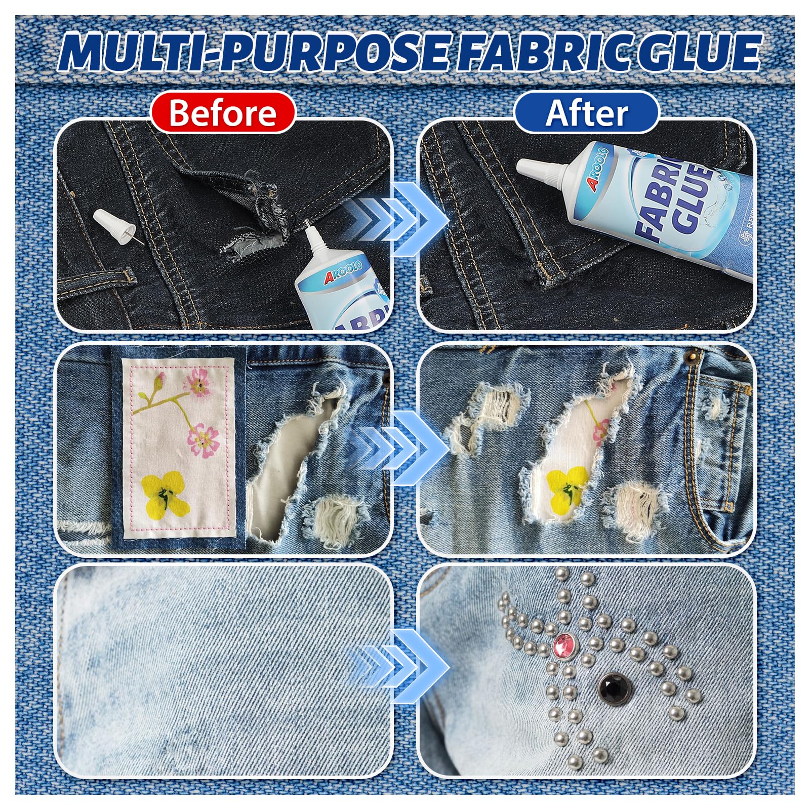 Permanent, Washable (No-Sew Fix For Jeans, Patches Crafts