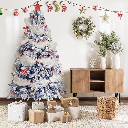 Miniatura 9 de Patiomore Árbol de Navidad artificial de lujo de 7 pies, árbol de Navidad con más de 1300 puntas de ramas de polietileno, conos de pino y base de