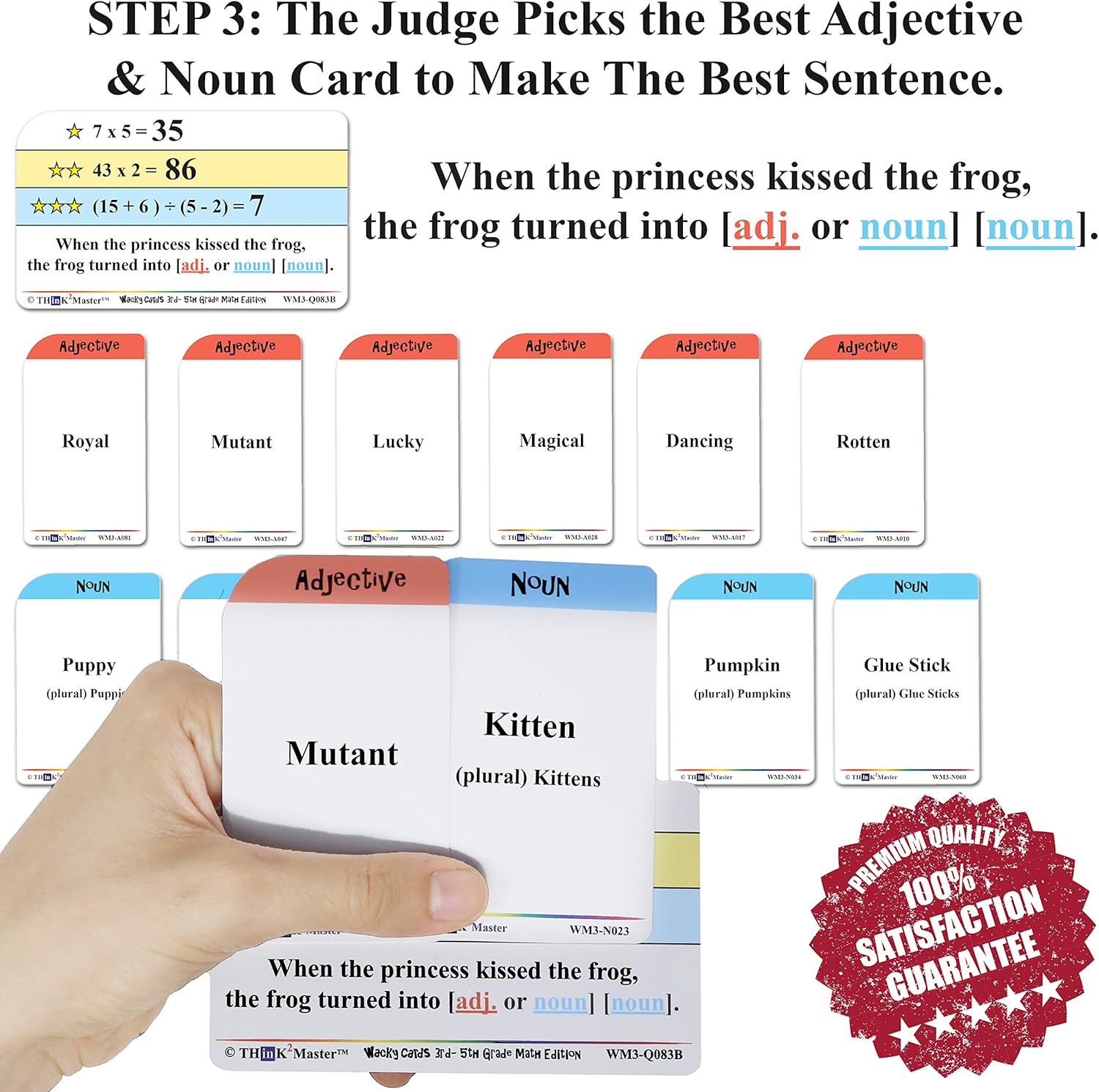 Think2Master Wacky Cards 3rd - 5th Grade. Math Cards. Make Sentences While Practicing Math Including Multiplication, Division & Algebra.