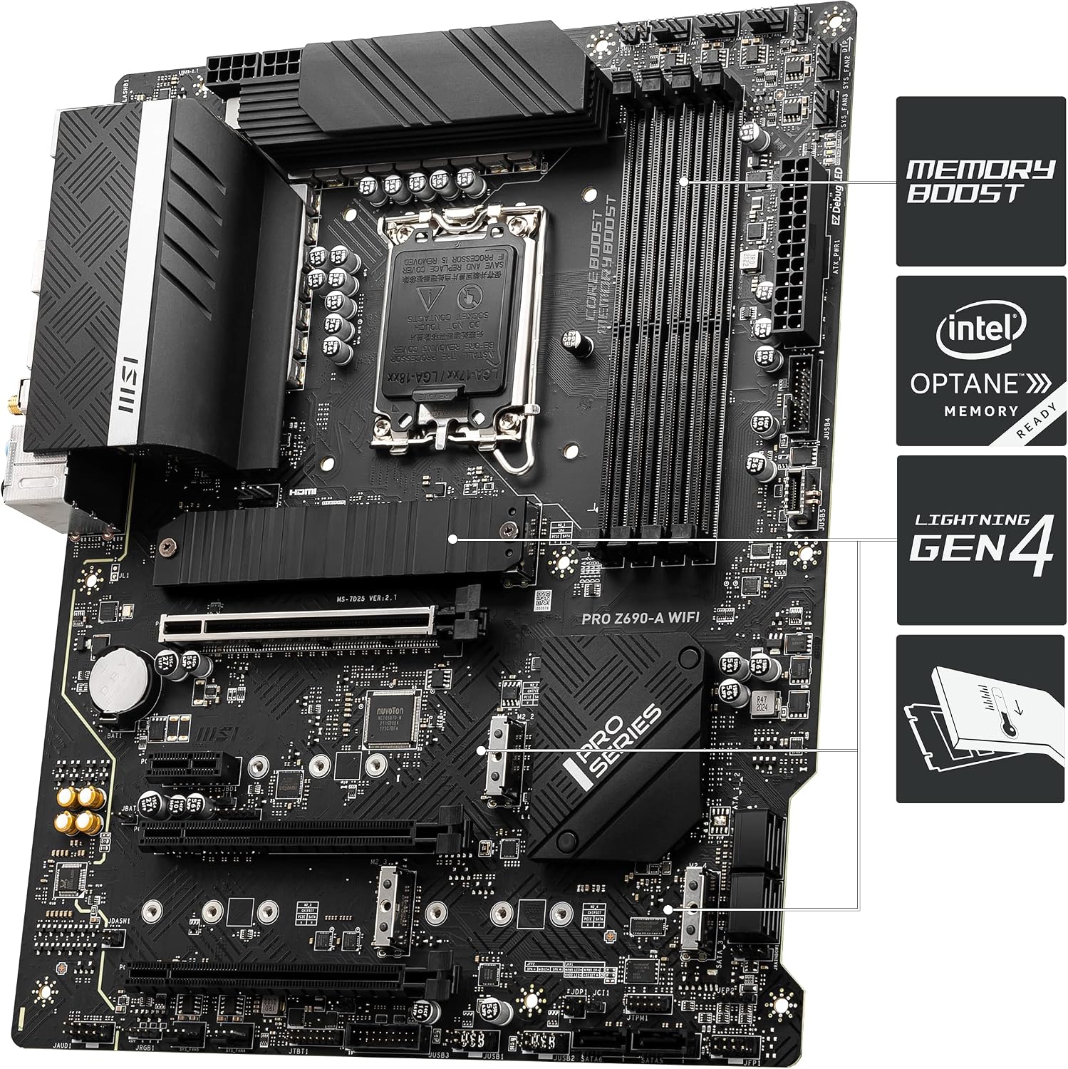 MSI PRO Z690-A WIFI Motherboard ATX, Intel Core 12th Gen Processors Ready, LGA 1700-14 Duet Rail 55A VRM - Image 4