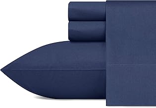 Nautica - Queen Bed Sheets, Cotton Percale Bedding Set with Matching Pillowcases, Crisp & Cool, Lightweight for Year Round Use (Captains Navy)