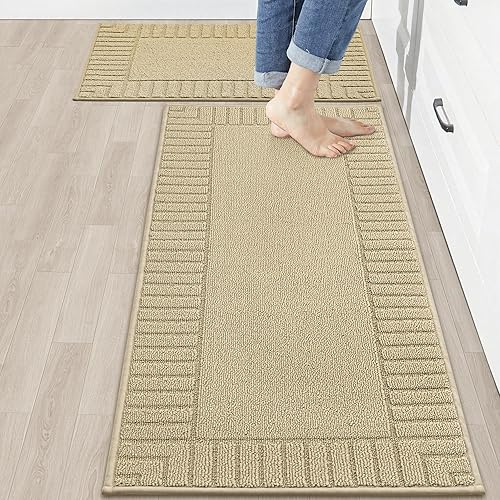 BEQHAUSE -Alfombras de cocina antideslizantes para suelos absorbentes de cocina, lavables a máquina, beige, 20 x 30 pulgadas/20 x 48 pulgadas