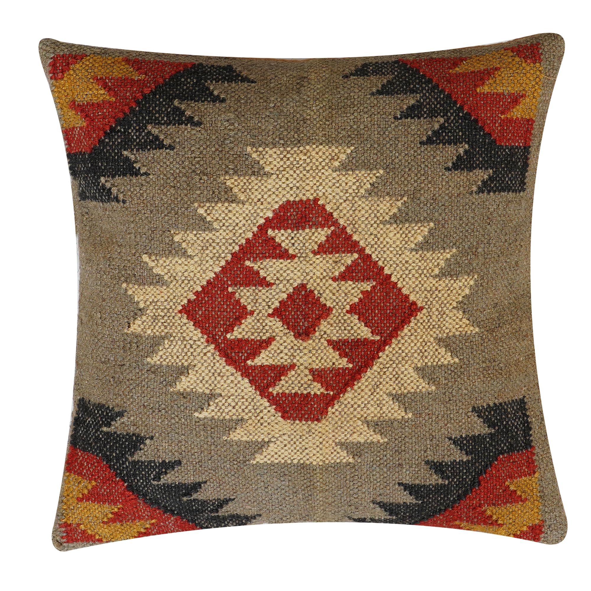 INDACORIFY Fodera per Cuscino Kilim Intrecciato a Mano 18x18 Quadrati Cuscini Indiani da Esterno Decorativo Cuscino Boho in Lana di Iuta per la Decorazione Domestica