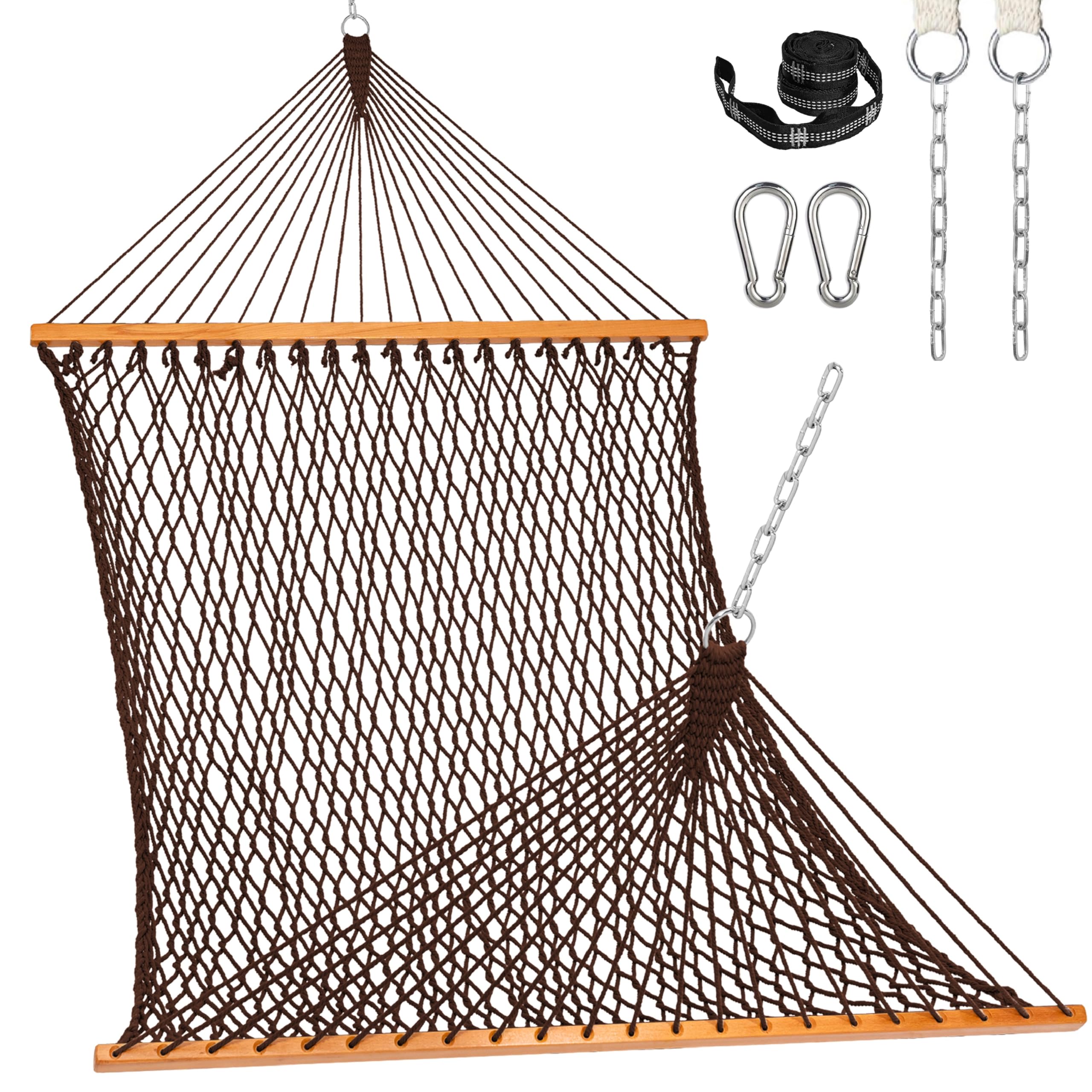 Lazy Daze Hammocks Double Rope Hammock 2 Person Traditional Outdoor Hand Woven Cotton Rope Hammock with Spreader Bar
