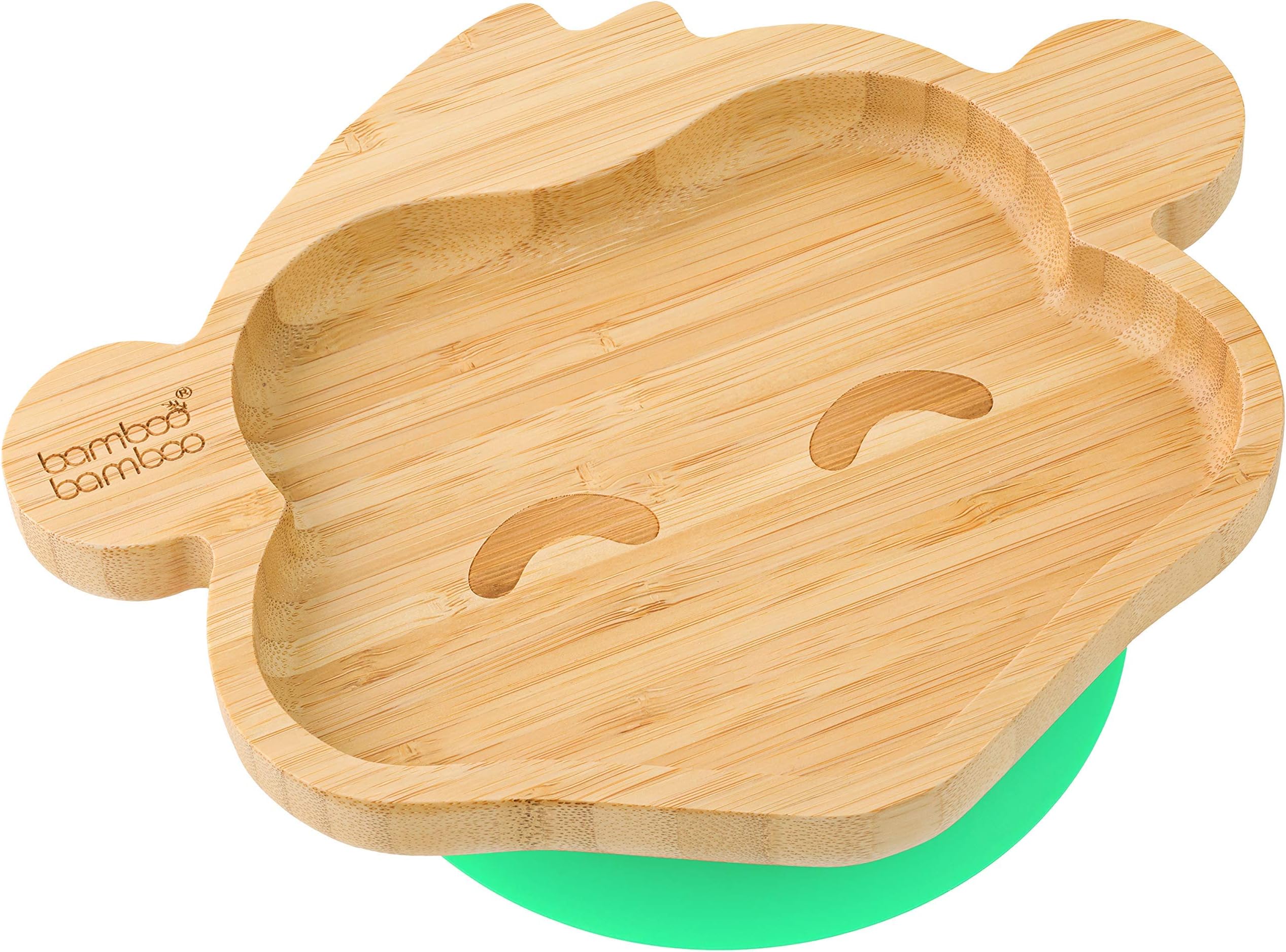 bamboo bamboo Baby and Toddler Plate for Feeding and Weaning, Bamboo Monkey Plate with Secure Suction for Babies from 6 Months (Monkey, Green)