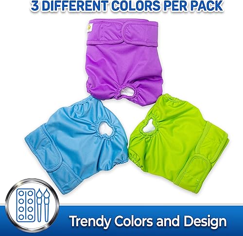 Miniatura 9 de Pet Magasin Pañales lavables reutilizables para perros (paquete de 3), altamente absorbentes, con velcro fuerte y flexible (fruta botánica, grande