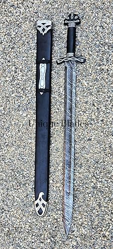 Miniatura 7 de Gran espada de acero de Damasco, 37 pulgadas de espiga completa con ranura de sangre afilada, mango de madera con vaina, réplica de campo de batalla