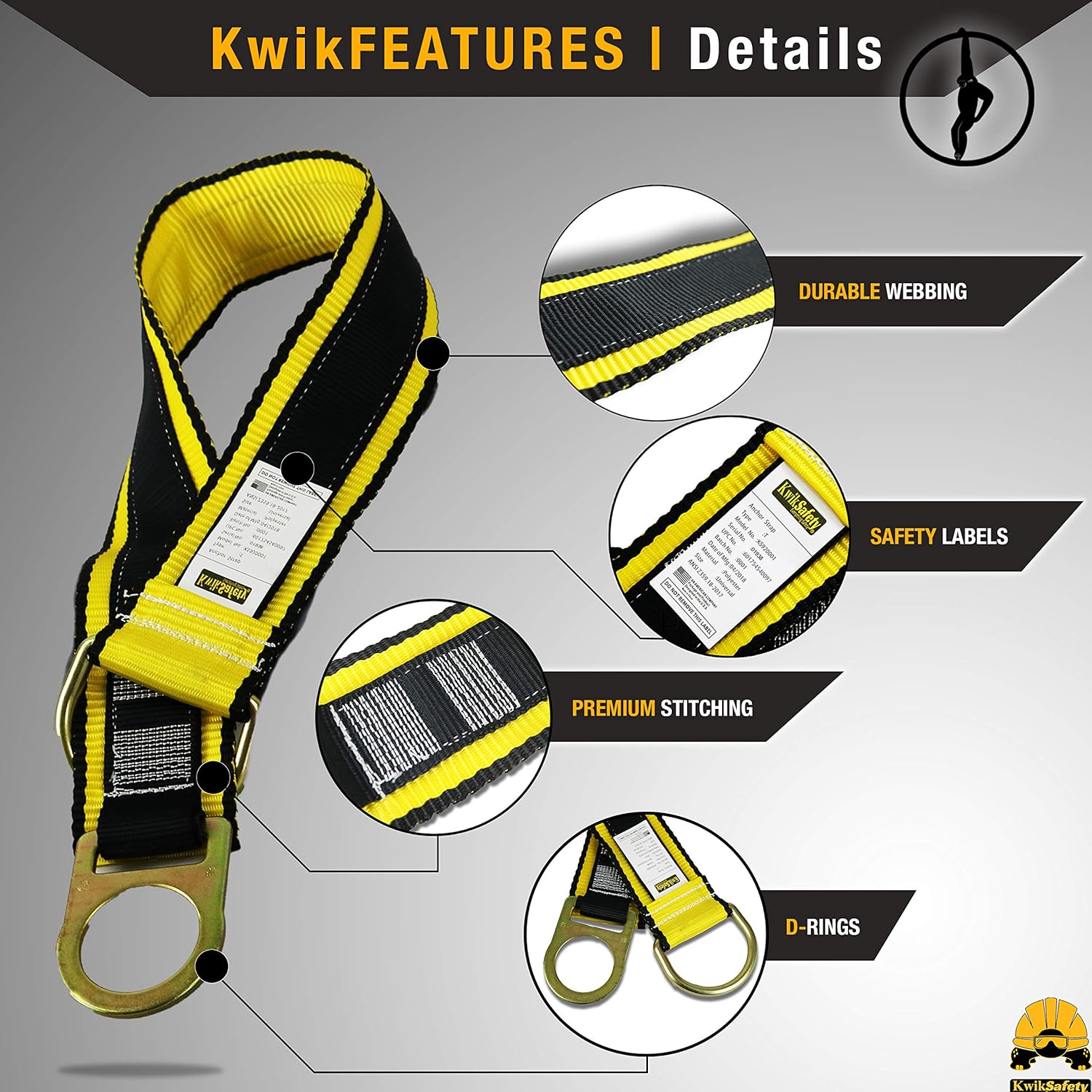KwikSafety (Charlotte, NC) GATOR BUNDLE | Roof Anchor 50’ VLA 6’ Safety Lanyard Cross Arm Strap 1D Ring Full Body Safety Harness Tool Lanyard ANSI OSHA PPE Fall Protection Arrest Equipment Roofing - - 