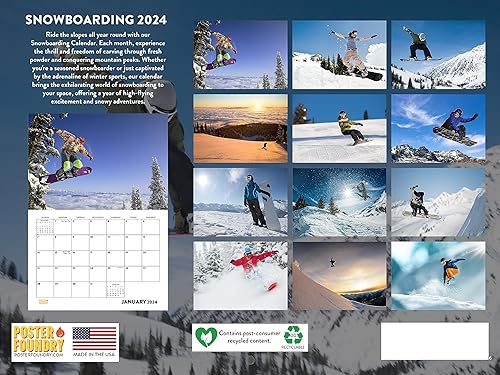 Miniatura 2 de Calendario de snowboard 2024 mensual de pared de 12 meses