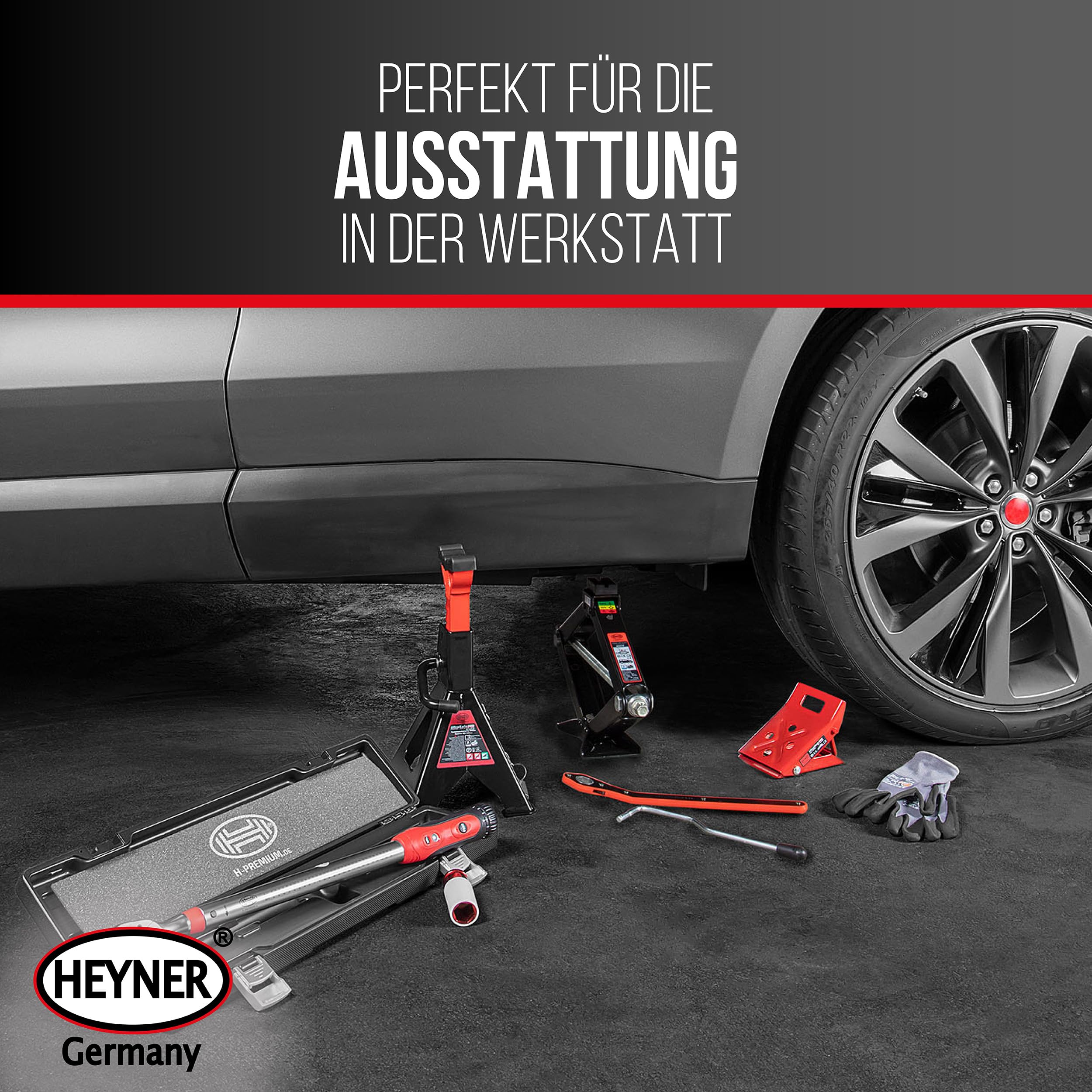 HEYNER® Unterstellbock 2er Set mit Gummiauflage Hubhöhe 400-620 mm TÜV-Zertifiziert Traglast 6t Stützbock Stützfuß 10-Fach Höhenverstellbar