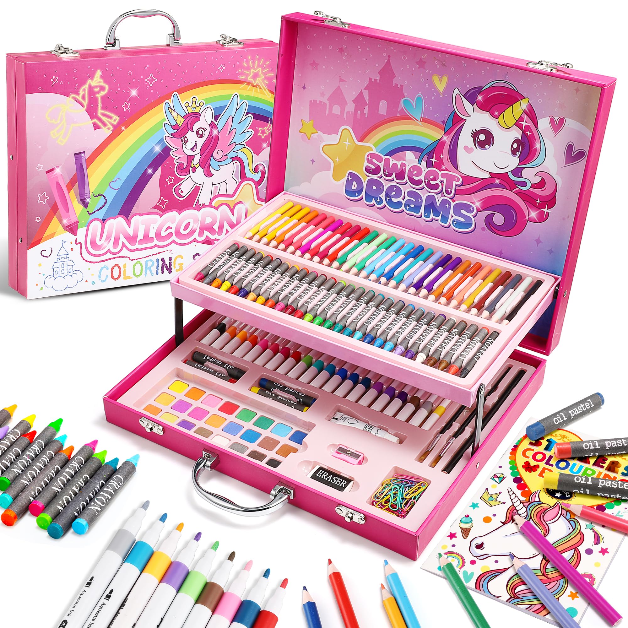 HappyGoLucky Unicorn Art Set Colouring Pencils Drawing Case for Kids