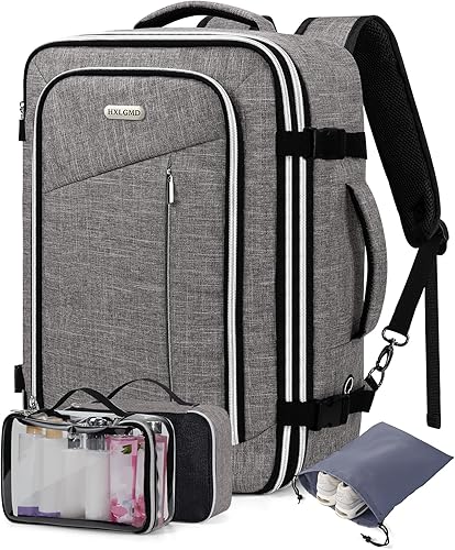 Mochila de viaje para hombres y mujeres, mochila de cabina aprobada para vuelos, mochila para computadora de 17 pulgadas, bolsa grande, Gris,