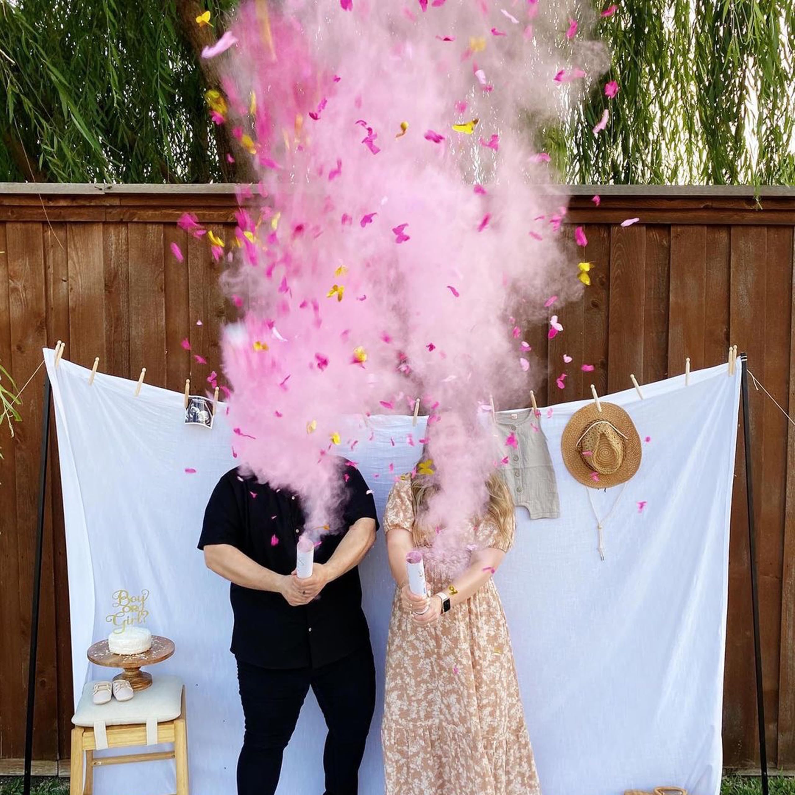 PrimePure Cannoni Spara Coriandoli per Gender Reveal - Polvere Biodegradabile e Coriandoli a Forma di Farfalla - Rosa, Confezione da 4 - Bombe di Fumo Gender Reveal