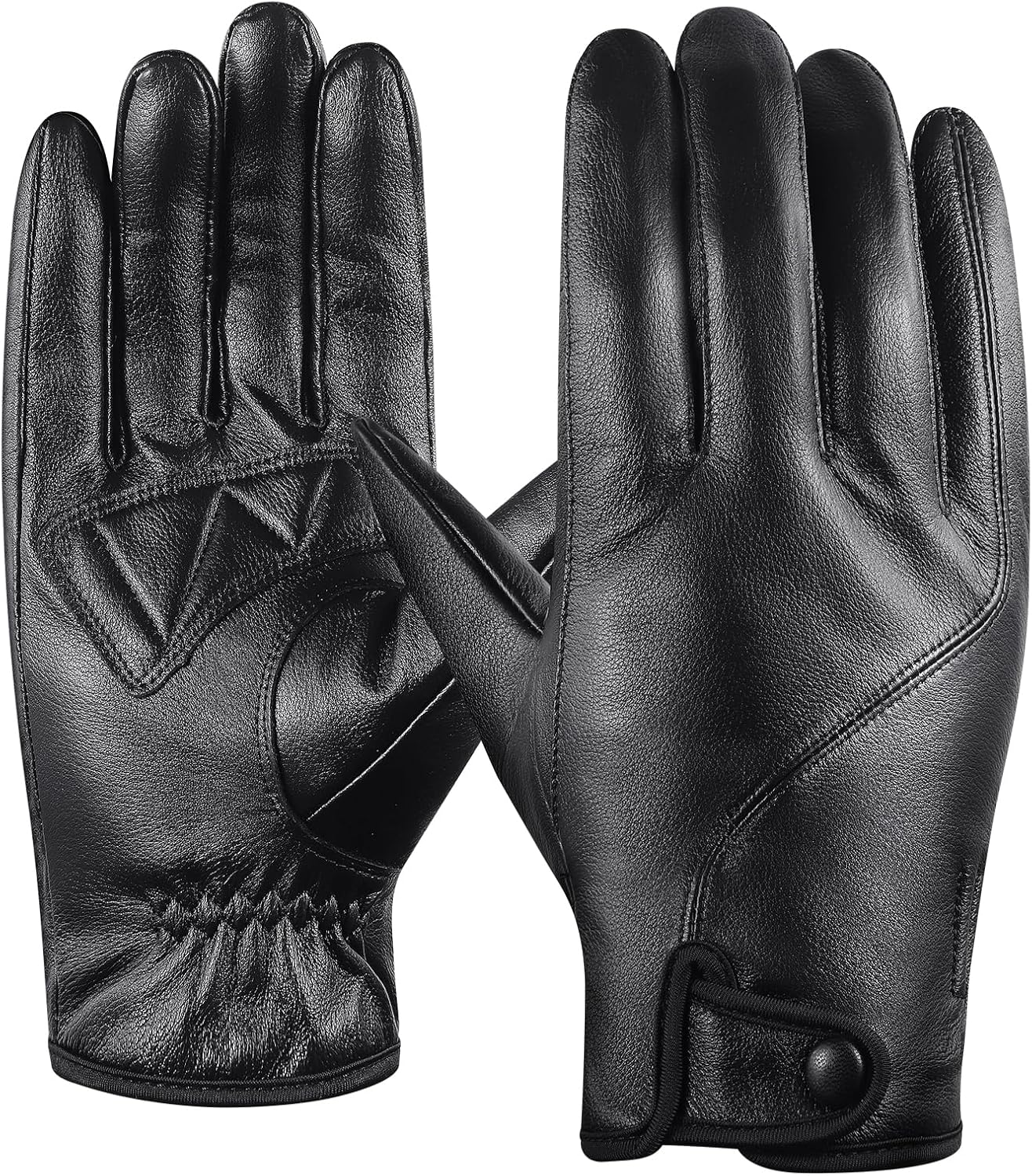 Aegend Cowhide Leather Gloves for Men, Full Hand Touchscreen Anti-Slip Thermal Winter Gloves Driving Motorcycle Gloves Winter Work Thorn Proof & Abrasion Resistant