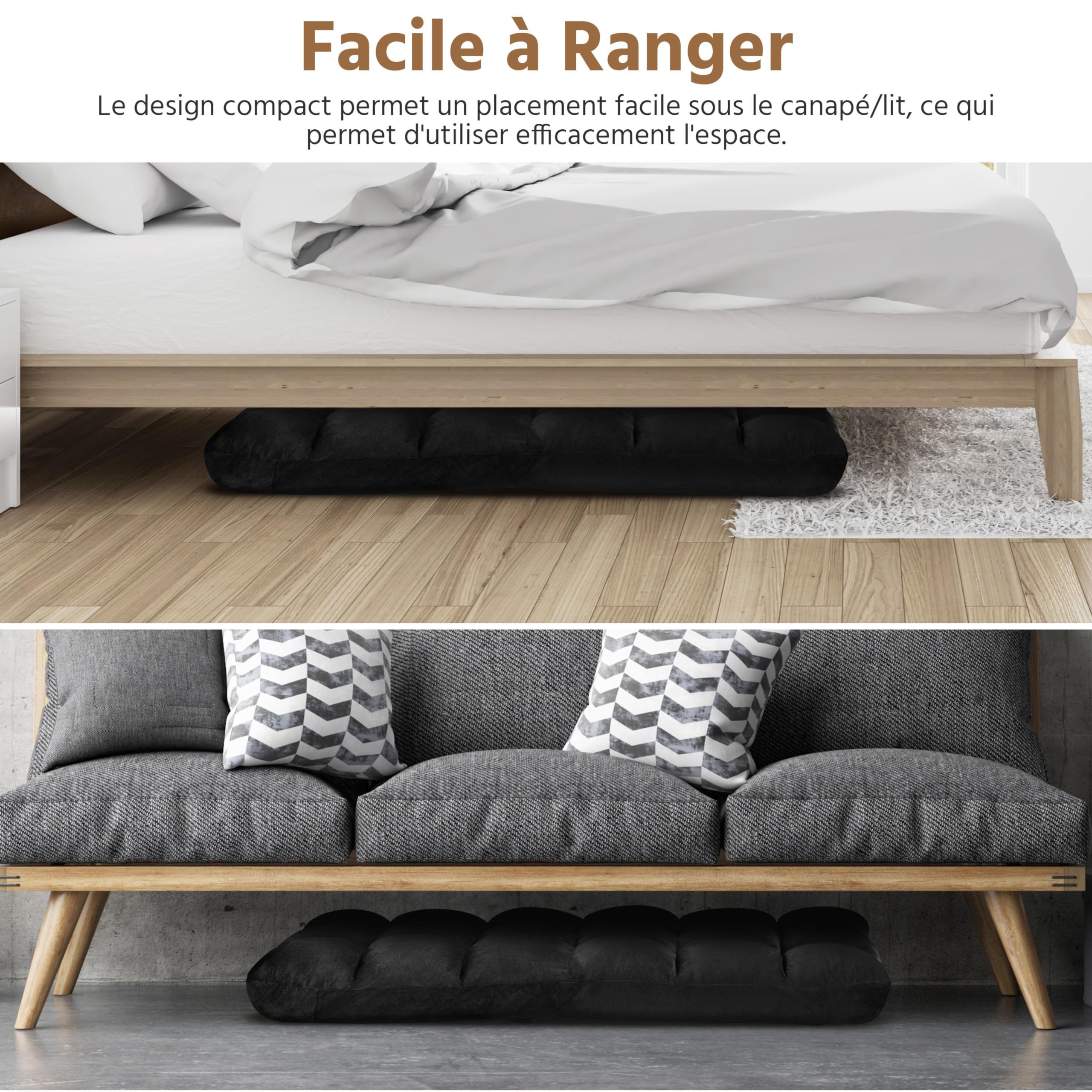 Yaheetech Fauteuil de Sol Pliable Paresseux Tatami Chaise de Sol Dossier Multiposition Fauteuil Bas Convertible pour Salon Maison Bureau Noir