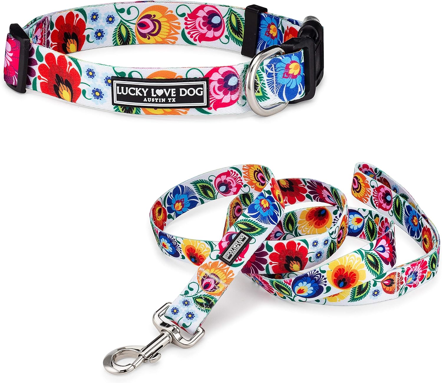 Lucky Love Dog Combo Set, Floral Dog Collar and Leash Set