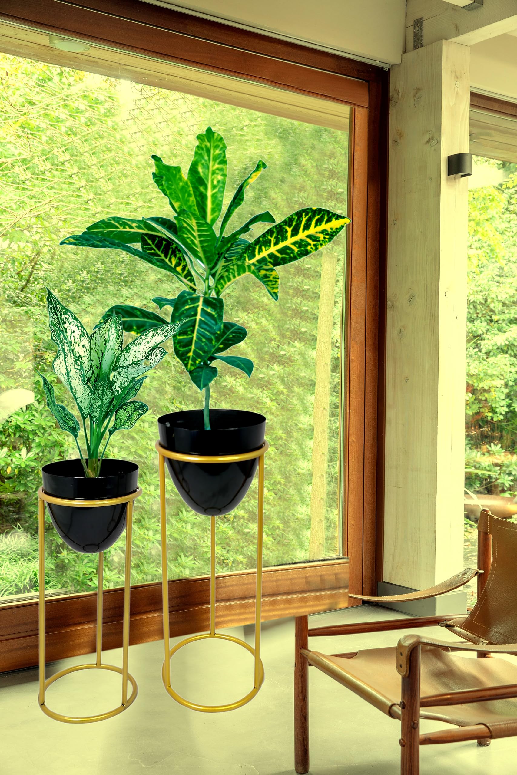 HOUSE DECORE Metal Floor Flower Stands Planter for Living Room Bedroom Display Plant Stand Tall Indoor Plant Stand with Planter Pot -Set of 2 (Gold Stand Black Pot) (B0BVK14KB9) Amazon Price History, Amazon Price Tracker