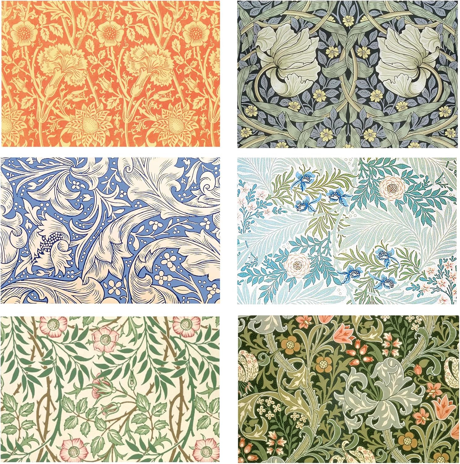 24 Pack William Morris Greeting Cards with Envelopes & Stickers - 6 Vintage Floral Retro Botanical Designs Blank Note Cards for Wedding, Birthday, Baby Shower, Thank You & More | 5.9x3.9 Inches