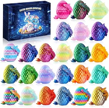 3D Printed Dragon Eggs with Dragon Inside Fantasy Tabletop Decor, 3D Printing Toys for Kids & Adults Unique Desktop Decoration & Collectible Christmas Ornament & Stocking Stuffers 24 Pack