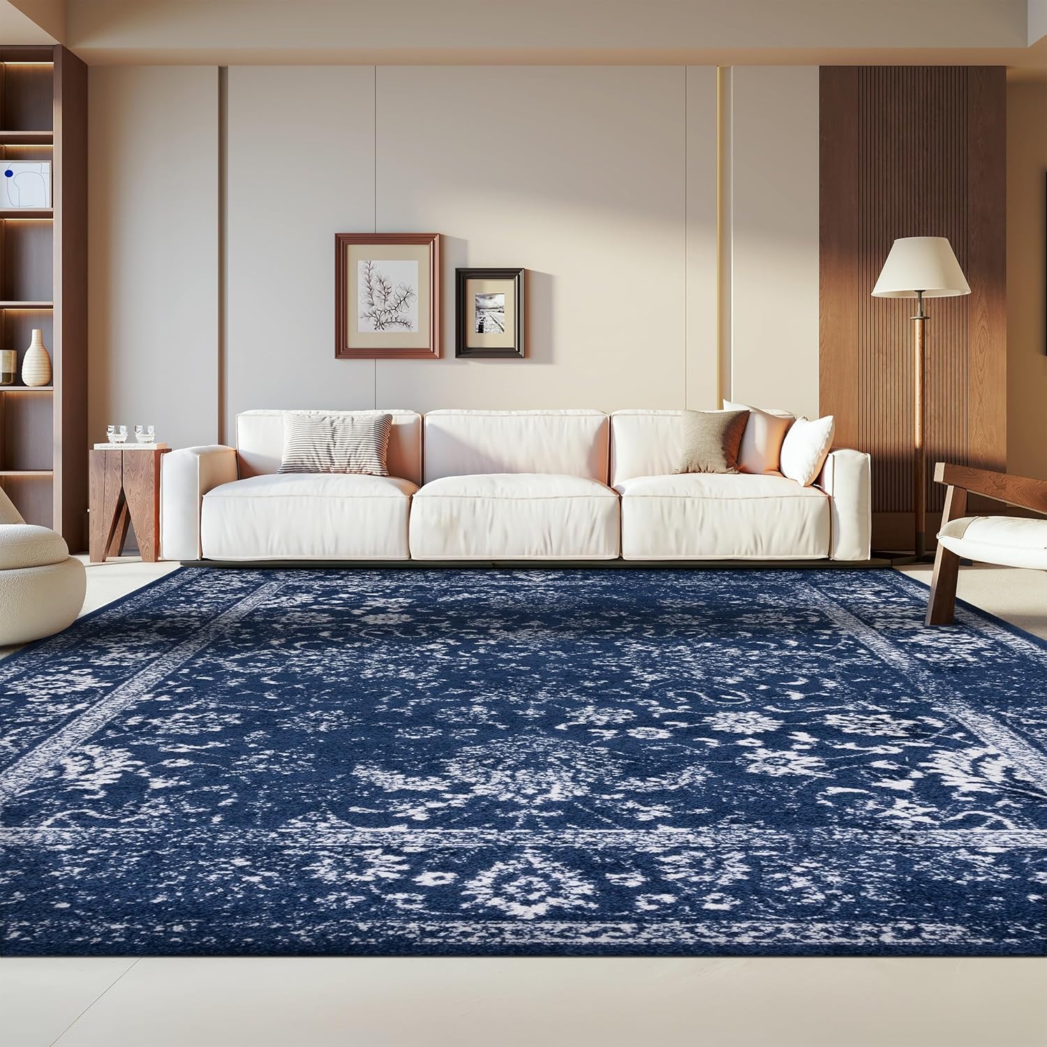 SAFAVIEH Area Rug 8x10 - Adirondack Collection - Large - Navy & Ivory, Distressed Vintage Floral Design, Non-Shedding & Easy Cleaning, Ideal for Living Room, Bedroom, Dining Space (ADR109N)