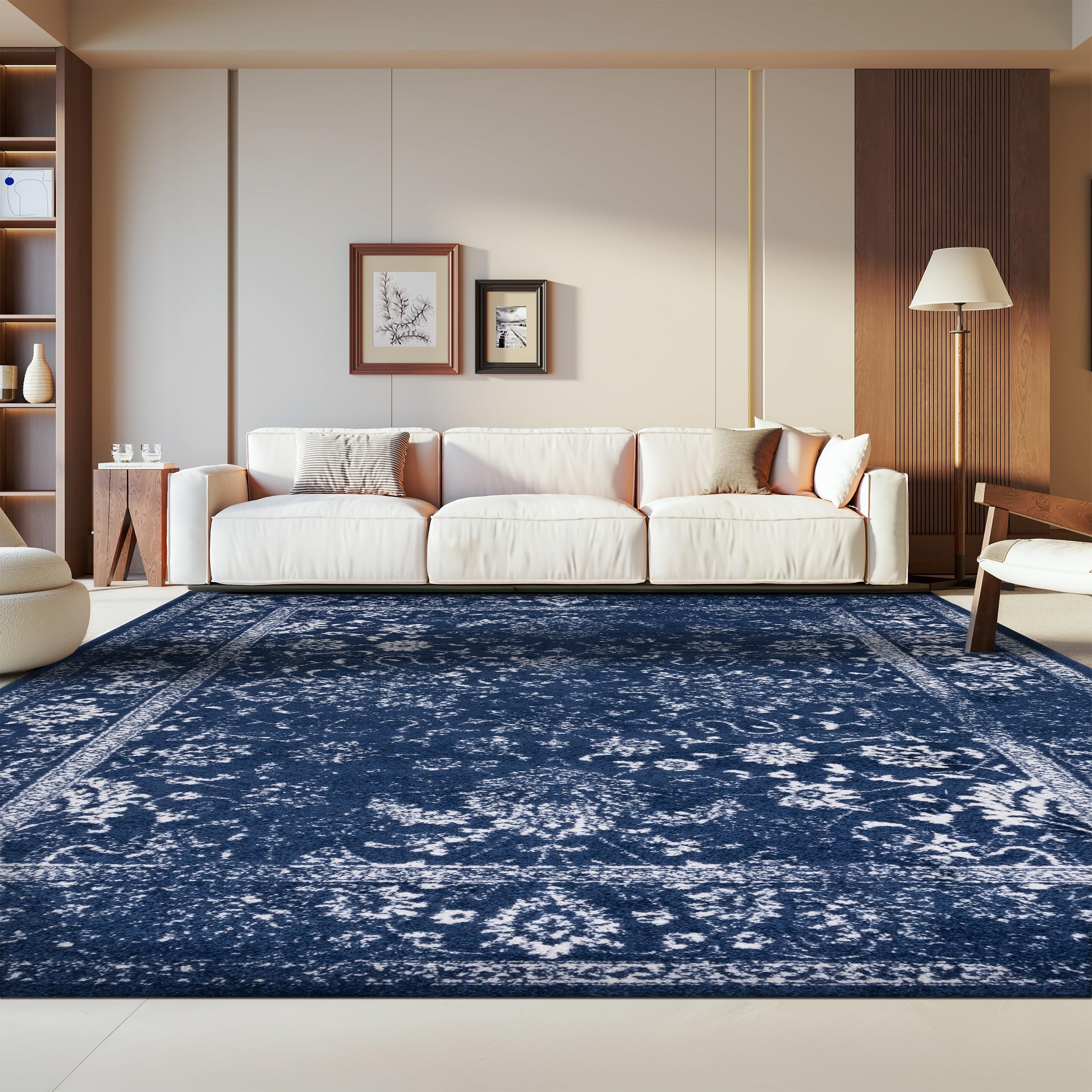 SAFAVIEH Area Rug 8x10 - Adirondack Collection - Large - Navy & Ivory, Distressed Vintage Floral Design, Non-Shedding & Easy Cleaning, Ideal for