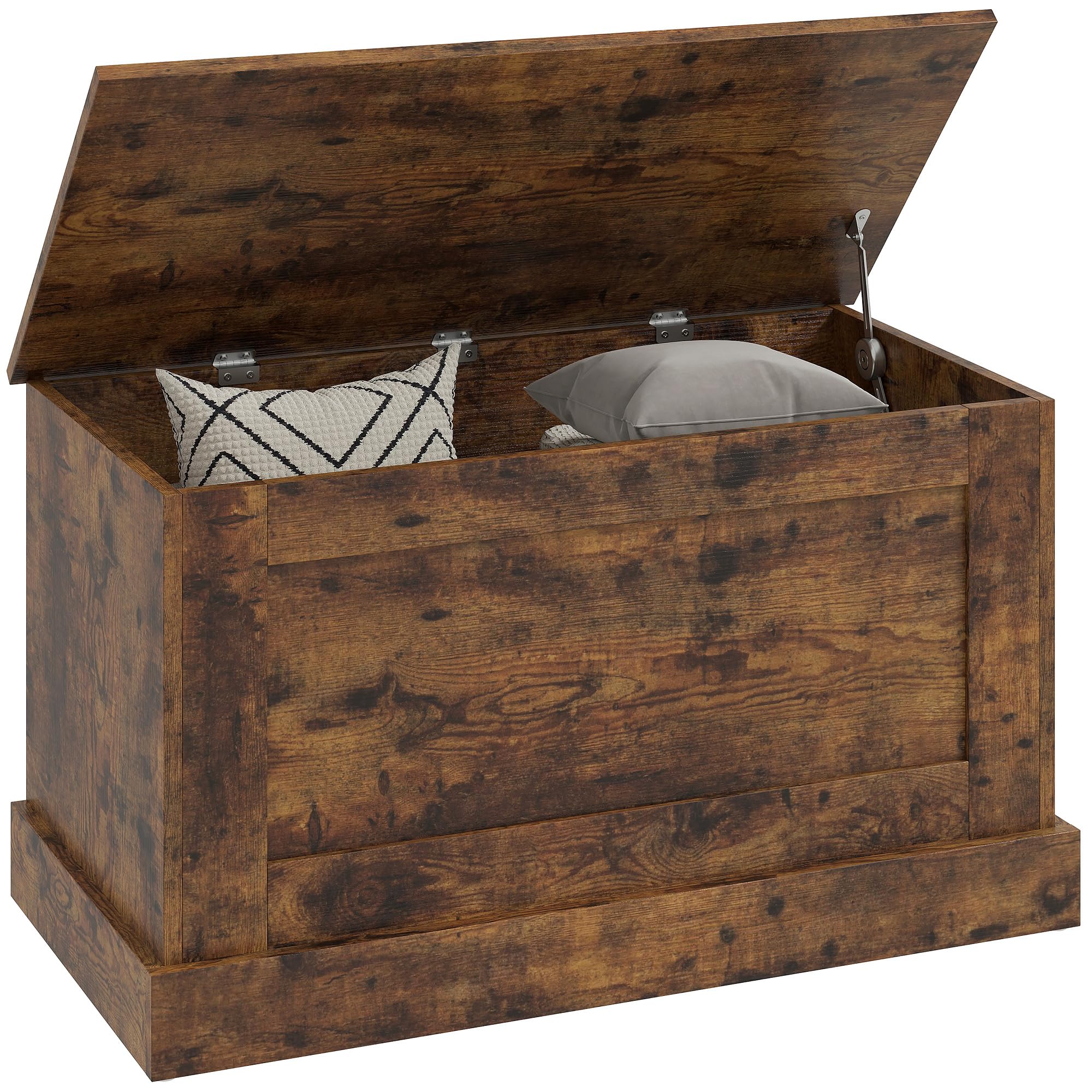 HOMCOM Aufbewahrungstruhe Spielzeugtruhe 80x40x45 cm Rustikales Braun | Aus Holz, Sicherheitsscharnier, für Wohnzimmer, Eingangsbereich