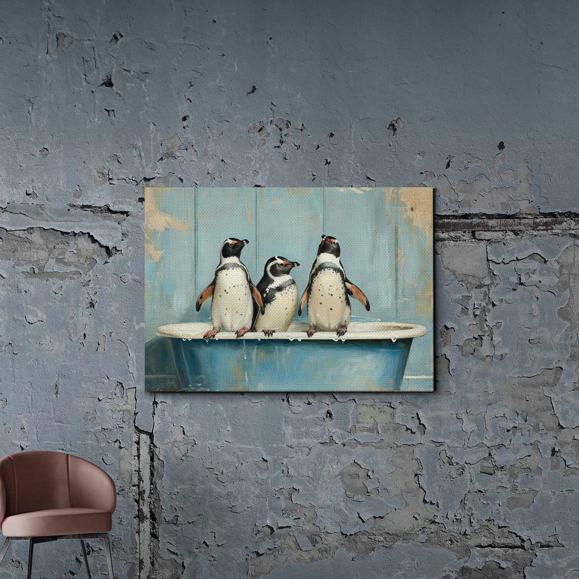 Amazon.com: Penguins in Vintage Bathtub, Eclectic Blue Style