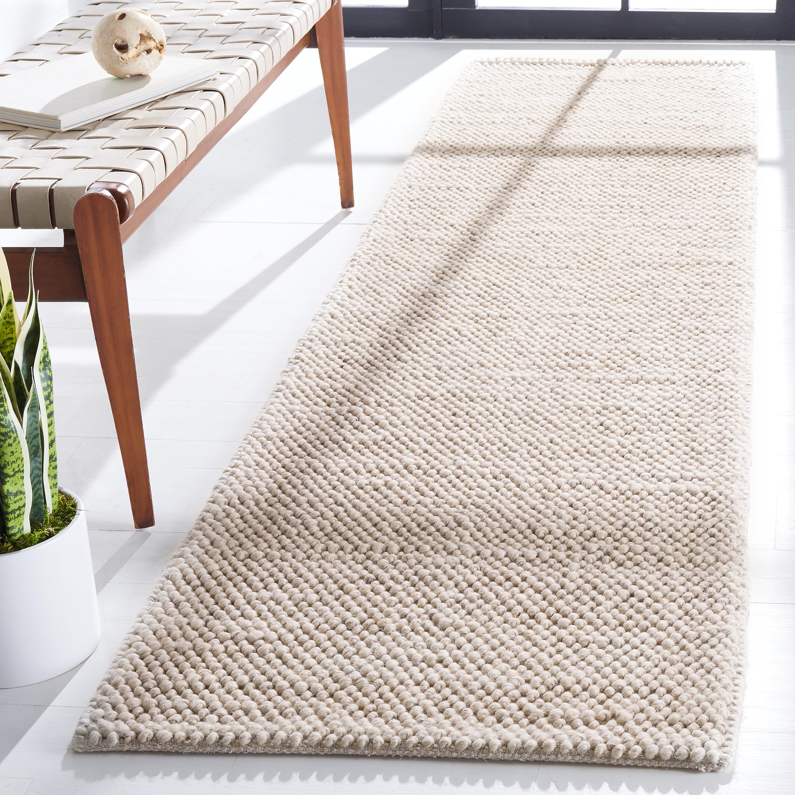 SAFAVIEH Natura Collection Runner Rug - 2'3" x 13', Grey & Ivory, Handmade Wool Blend, Textured Design, Ideal for Hallway, Bedroom, Foyer (NAT425F)