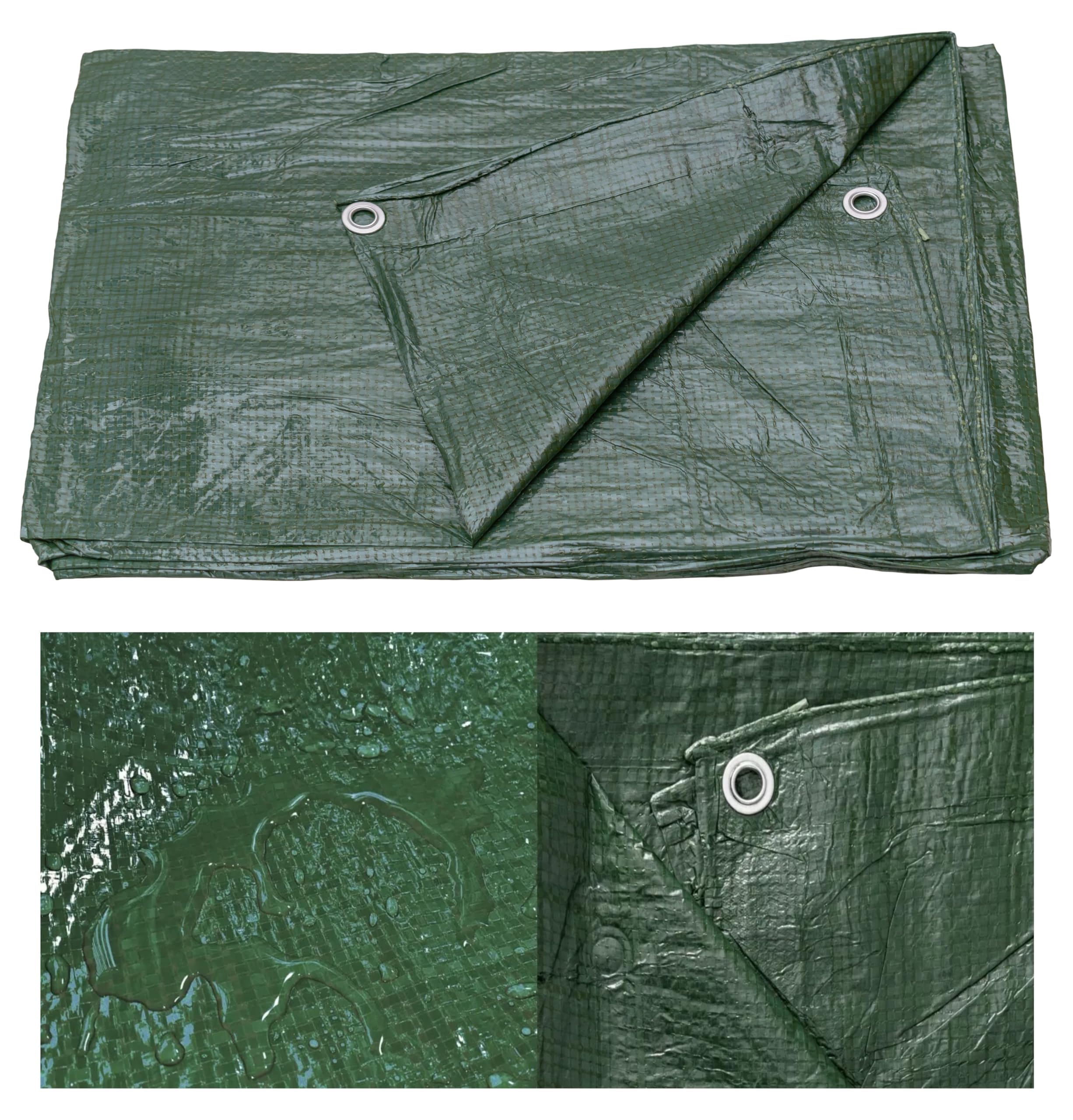 White Arrow Green Heavy-Duty Waterproof Tarpaulin, 50G/Sqm, S-Grade Strength With Metal Eyelets, Various Size (1.5M X 4M)