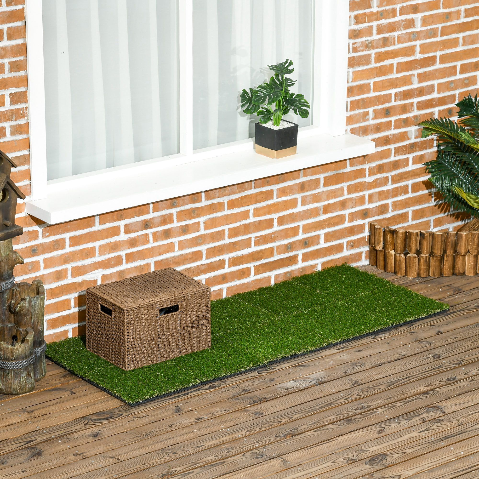 Outsunny Piastrelle da Giardino con Erba Sintetica 30x30cm 10 Pezzi, Prato Artificiale Realistico, Verde