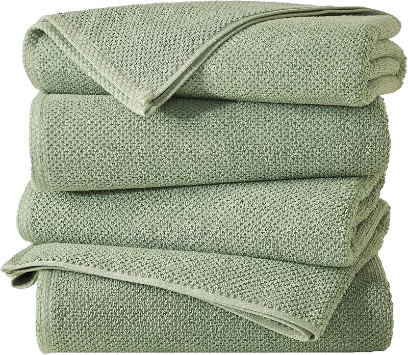 100% Cotton 4 Pack 54x27 Bath Towel Set - Absorbent, Quick-Drying, Durable Towels for Bathroom Decor - Low-Twist, Two-Ply Fibers (Eucalyptus)