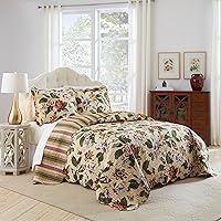 Vista 43 de Waverly Maldives - Juego de edredón de 3 piezas, tamaño matrimonial/queen, ropa de cama de percal de poliéster ligero en porcelana