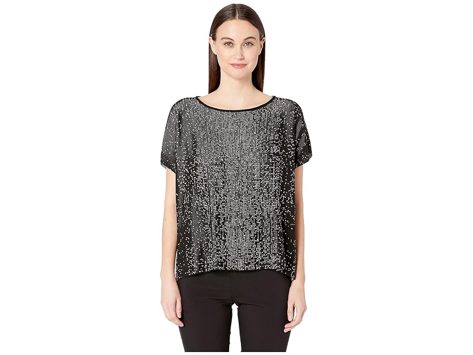 

Eileen Fisher Bateau Neck Top (Black/Soft White) Women's Sweater