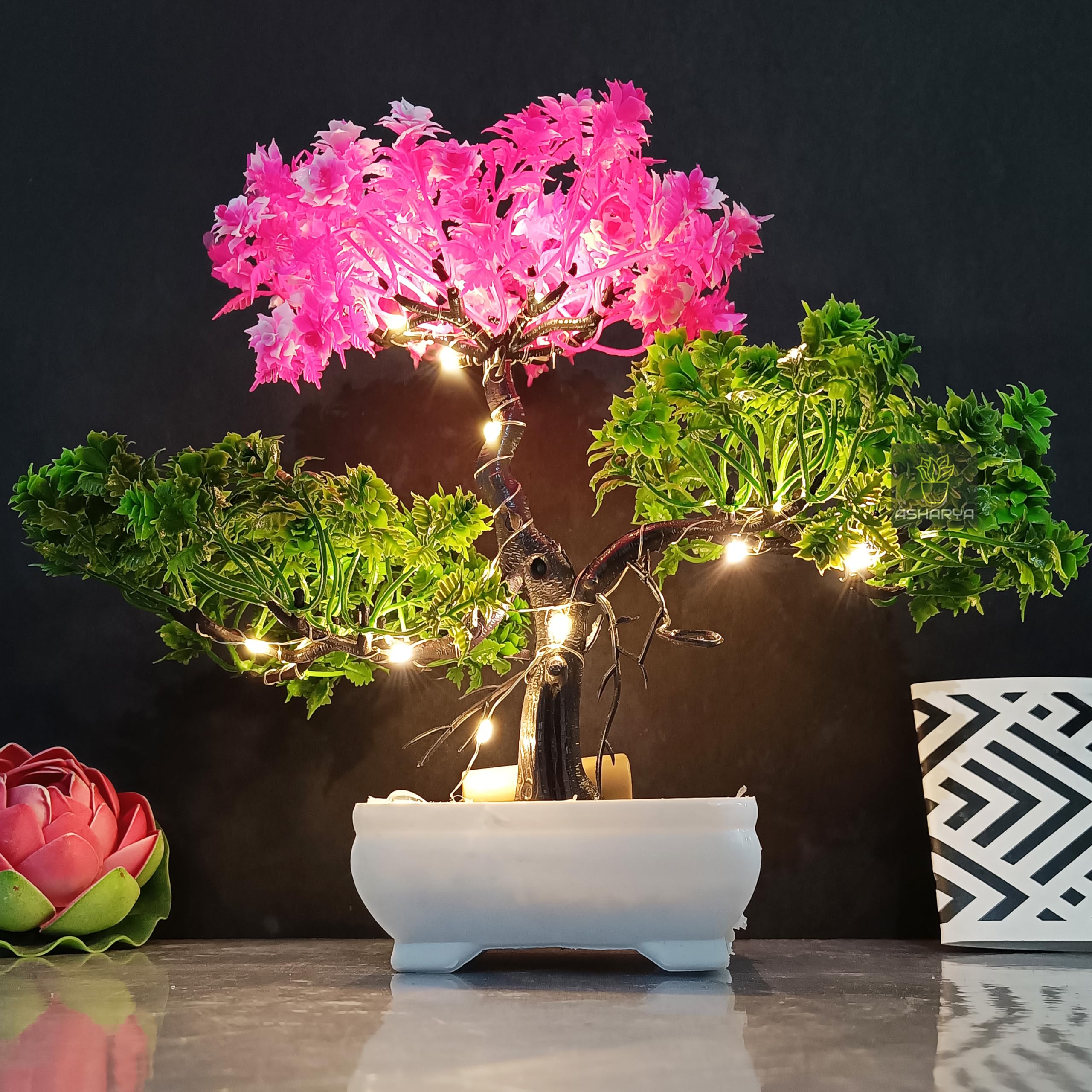 ASHARYA LED Artificial Tree for Home and Decor | Potted Fake Plants for Effortless Greenery Enhancement (Pink Green) (B0CLLT56PR) Amazon Price History, Amazon Price Tracker