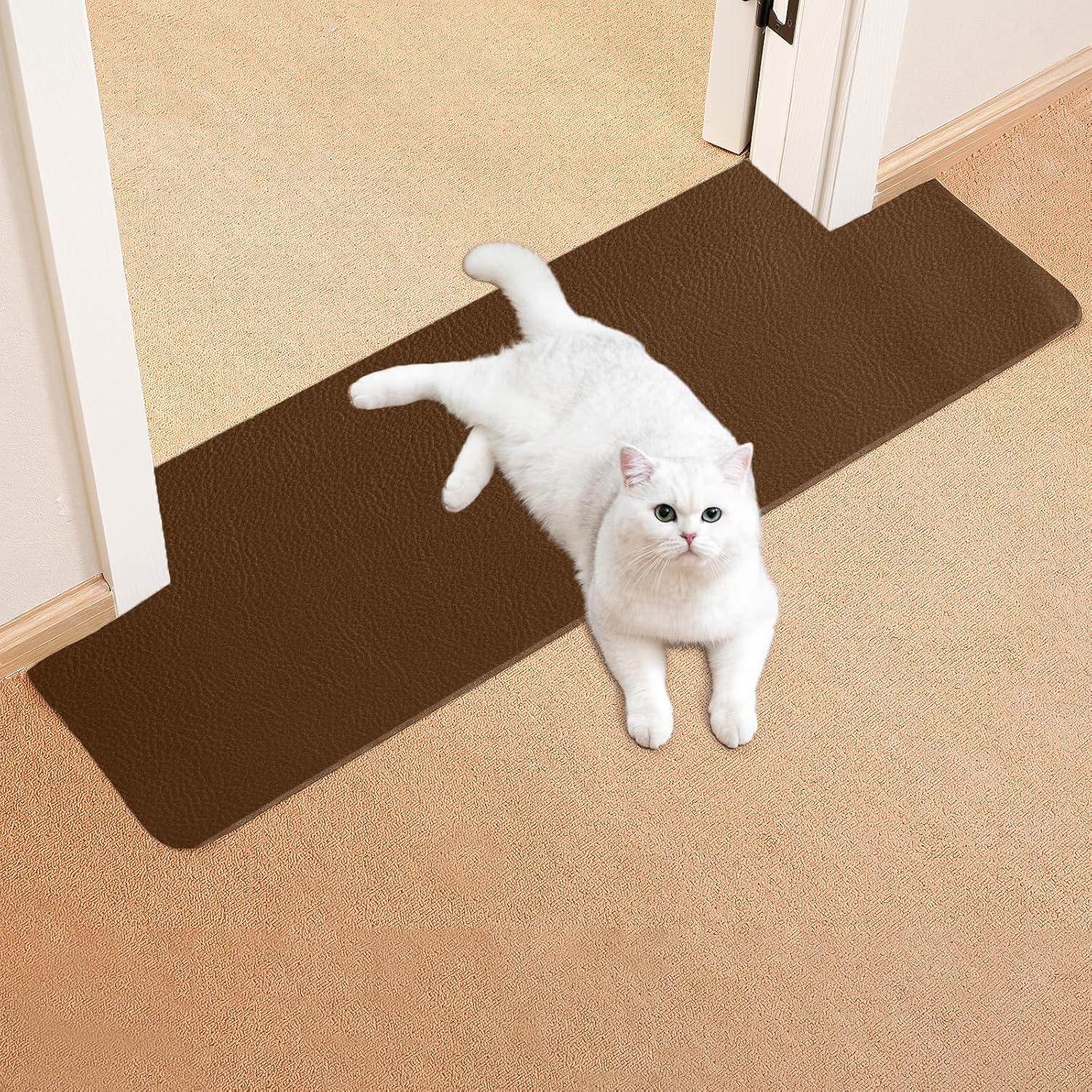 Uross Carpet Protector for Pets -3.6FT Brown Round Corner Plastic Carpet Protector, Under Door Cat Carpet Protector for Doorway, Anti Cat Scratch Carpet Protector Mat, Stop Cats from Scratching Carpet