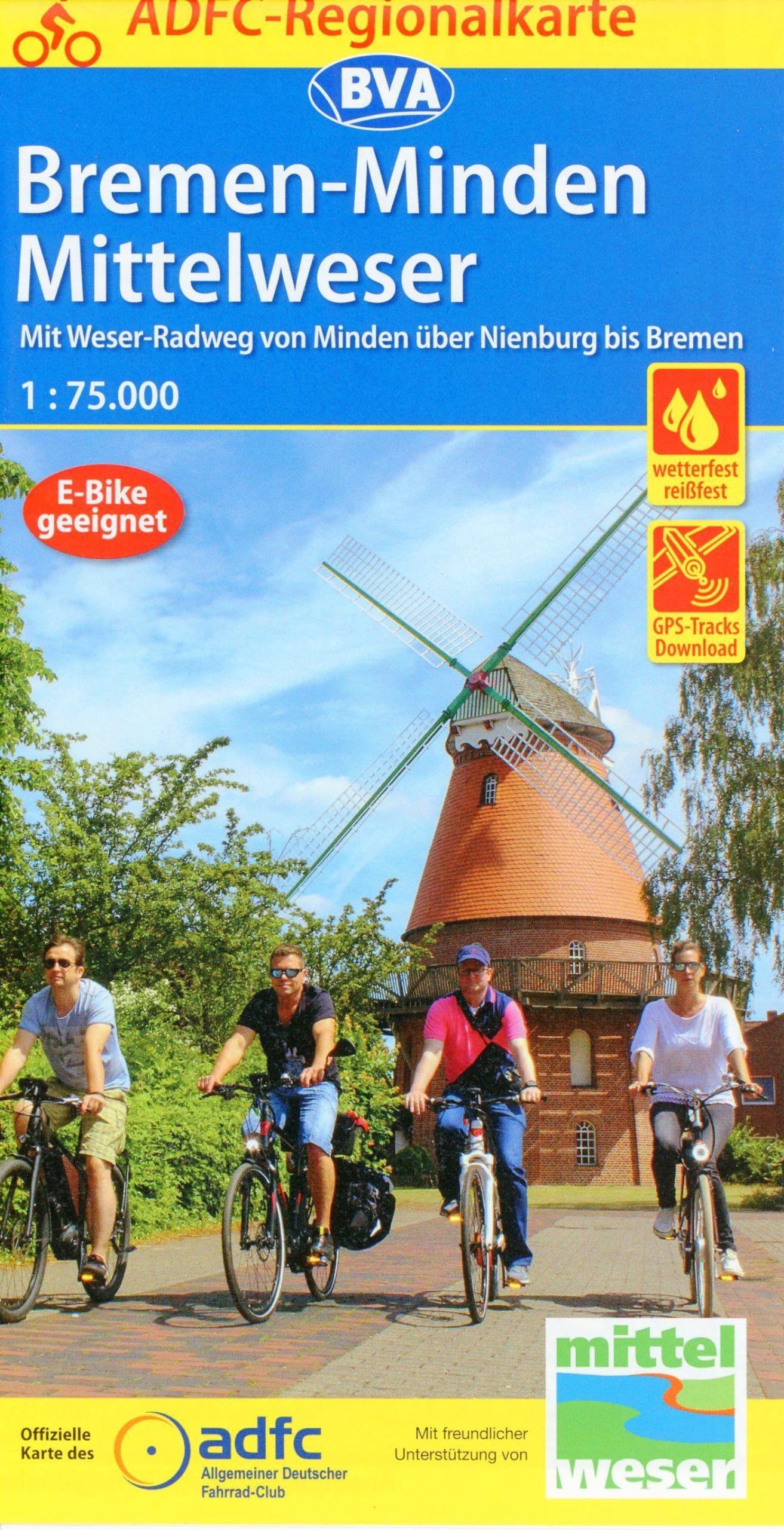 ADFC-Regionalkarte Bremen-Minden Mittelweser, 1:75.000, mit Tagestourenvorschlägen, reiß- und wetterfest, E-Bike-geeignet, GPS-Tracks Download: Mit 