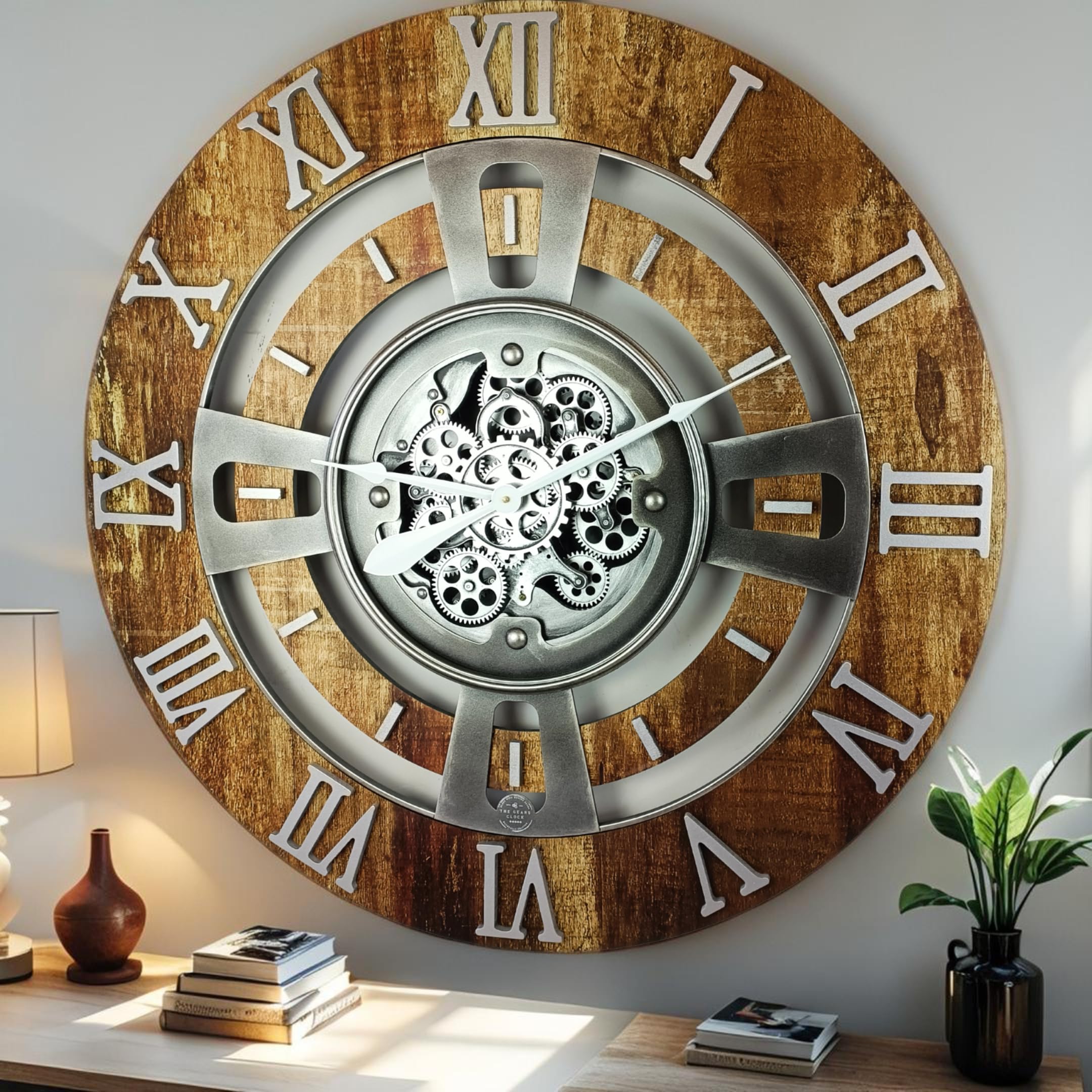 ImprovingLife The Gears Clock Real Moving Gear Wall Clock England Line (Vintage Brown, 24 inches (60 cm))