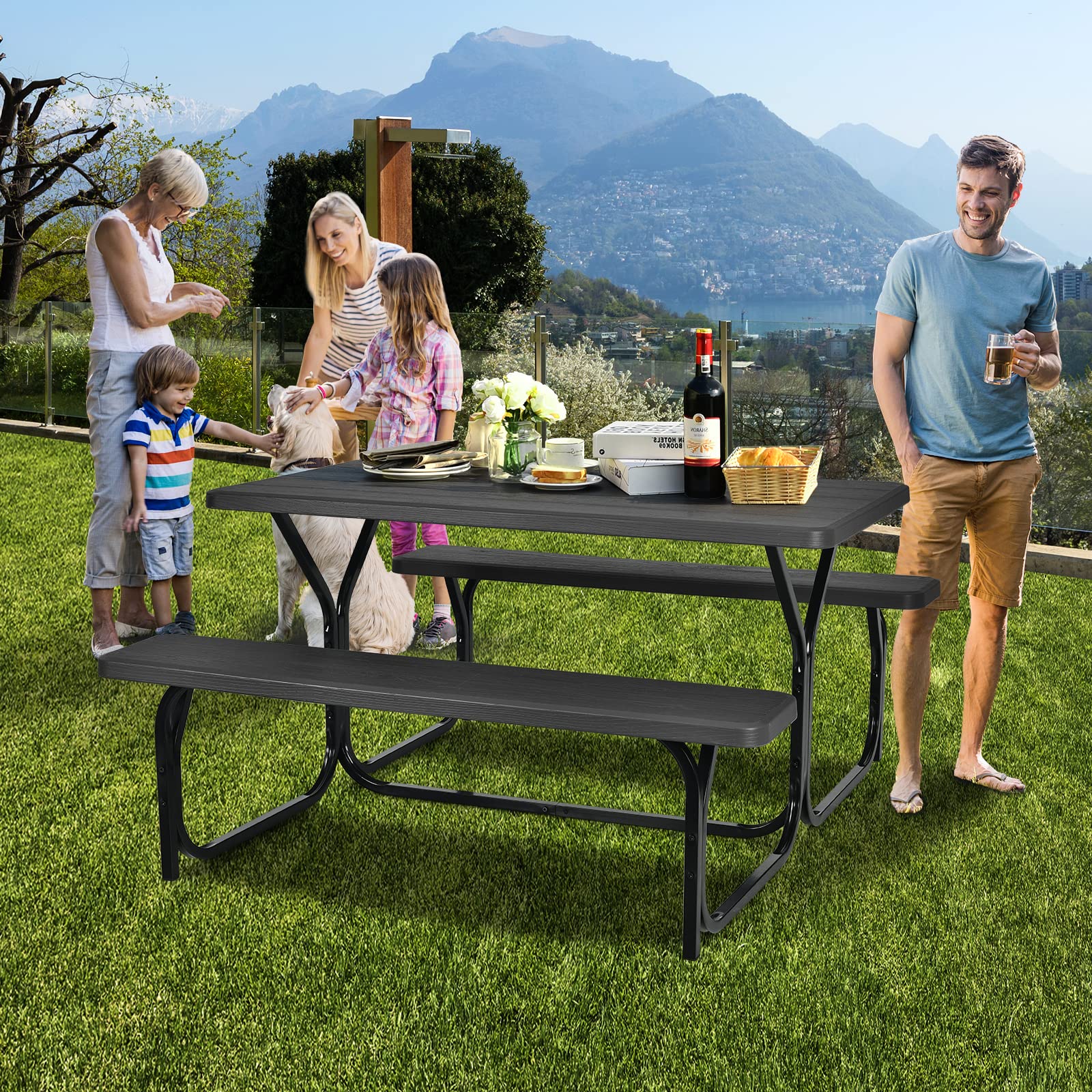 Amazon.com : HAPPYGRILL Outdoor Picnic Table Bench Set with Metal