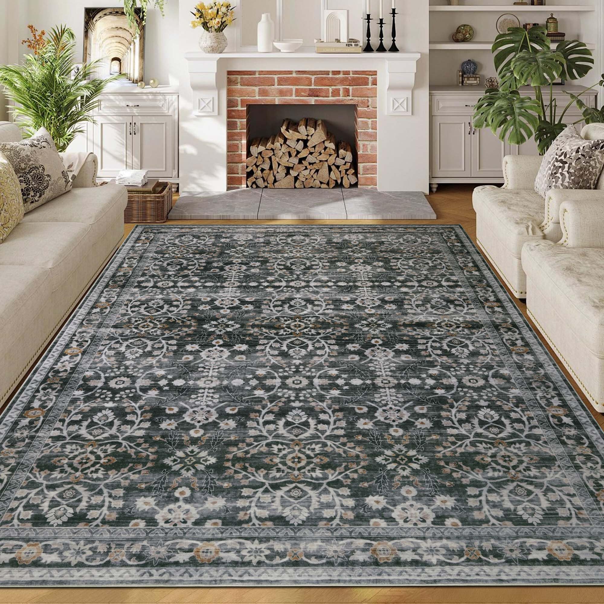 Homcomodar Washable Rugs Living Room Large 160x230 Black Rugs for Bedroom Short Pile Faux Wool Boho Carpet for Living Room Bedroom Dining Room Kitchen Office โ image 1