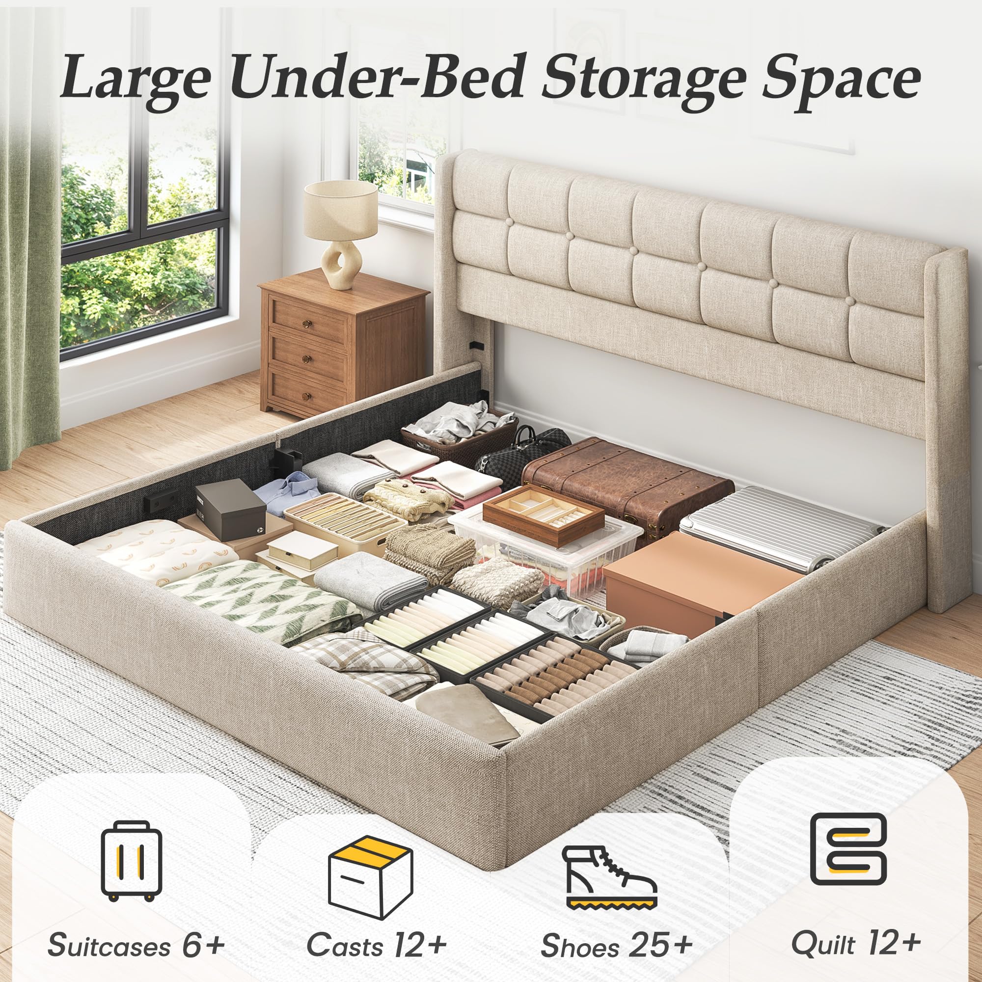 Amazon｜Lifezone キングサイズ リフトアップ収納 ベッドフレーム
