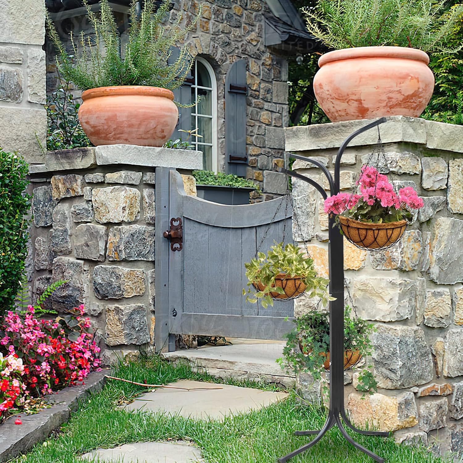 Palm Naki Coconut Coir Hanging Metal Planter Set of 4 - Hanging Planters, Plant Pots Coco Coir, Hanging Plant Holder, Hanging Pots for Plants, Hanging Baskets for Plants (10")