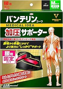 バンテリン加圧サポーター 実物のブラックカラーとパッケージが写った写真