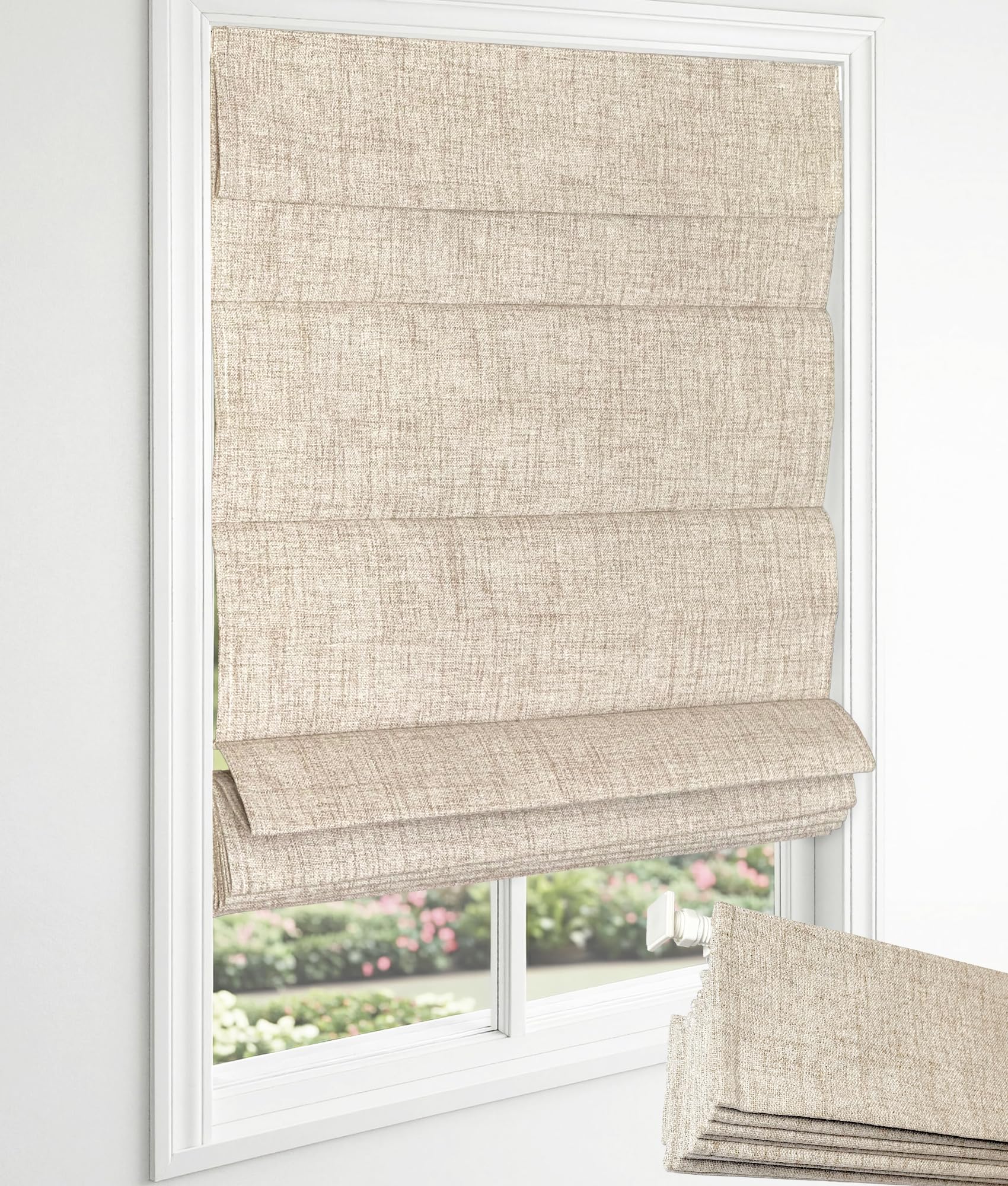 no drill roman shades, blackout cordless roman shades for indoor windows, thermal insulated room darkening fabric blinds for bedroom & living room, 28" w x 64" h, beige
