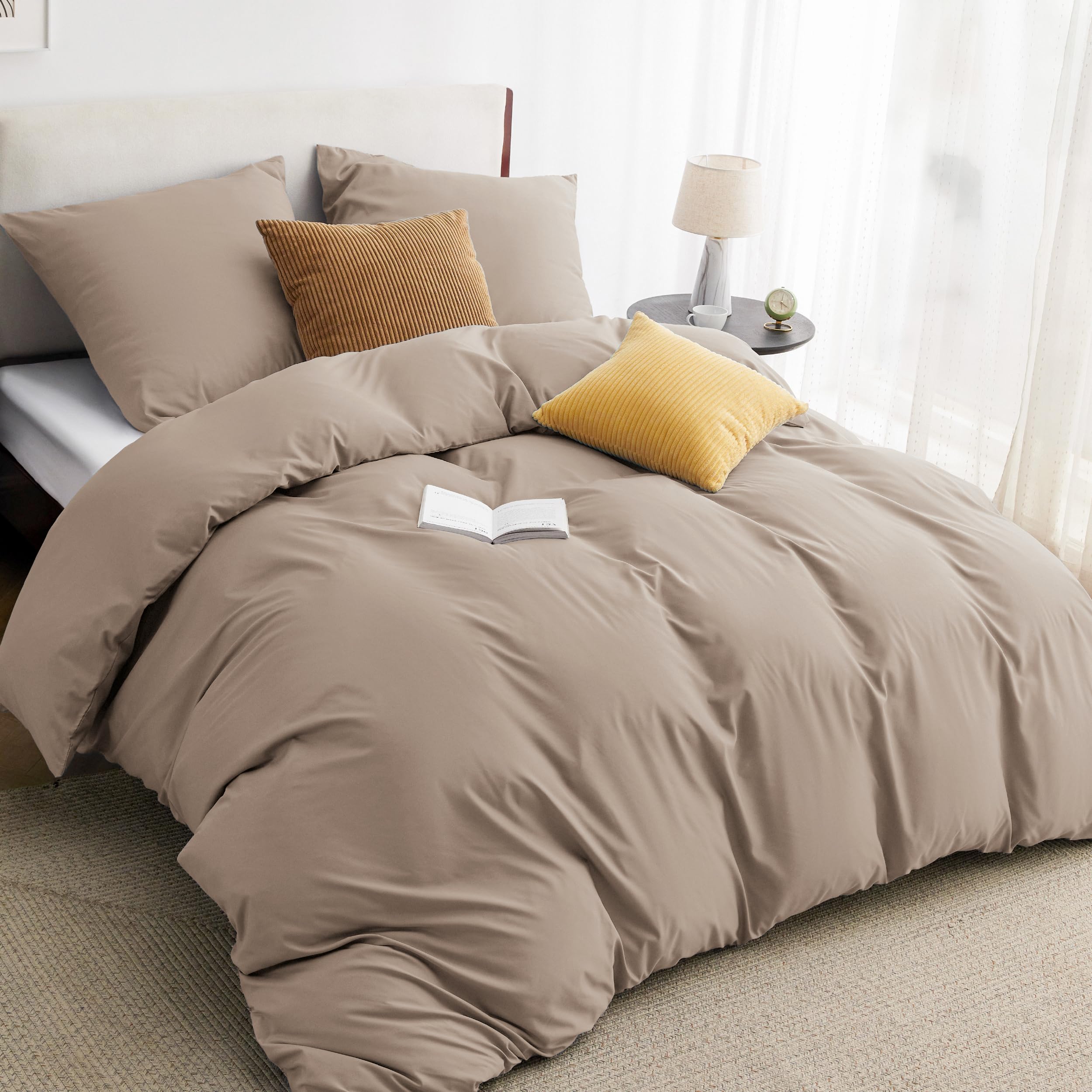 BEDSURE Bettwäsche 135x200 2teilig Khaki - 1 Bettbezug 135x200 cm + 1 Kissenbezug 80X80 cm, ÖKO-TEX Bettwäsche-Sets Braun Polyester Mikrofaser mit Reißverschluss